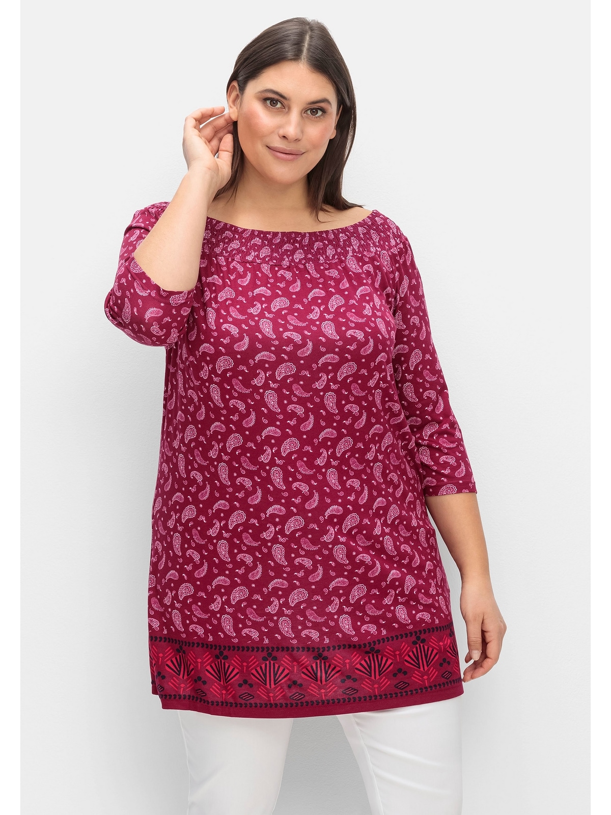 3/4-Arm-Shirt »Große Größen«, mit Paisleyprint und Bordürendruck