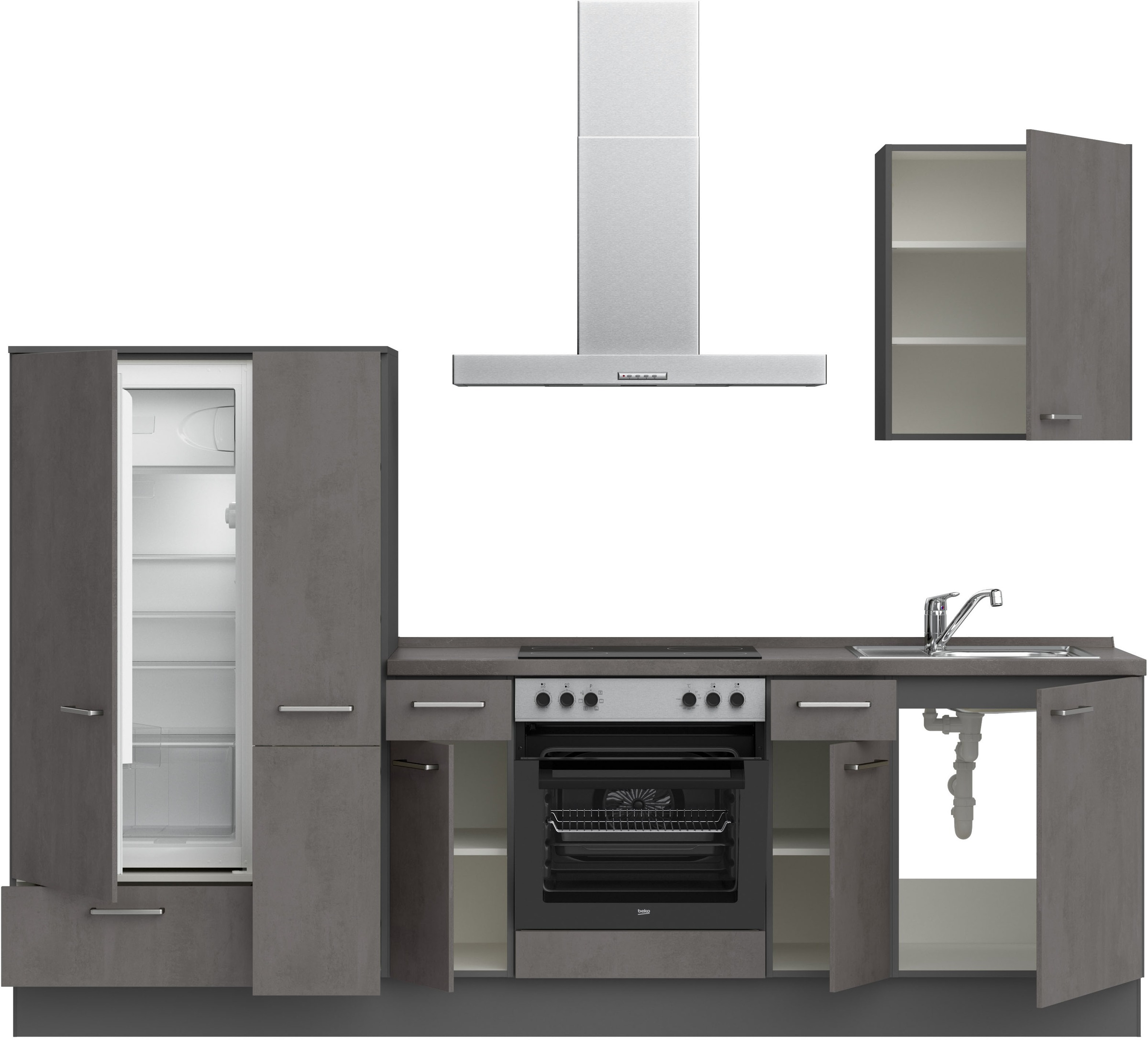 nobilia® Küchenzeile »"Riva I"« vormontiert, Ausrichtung wählbar, Breite 270 cm, wahlw. mit E-Geräten