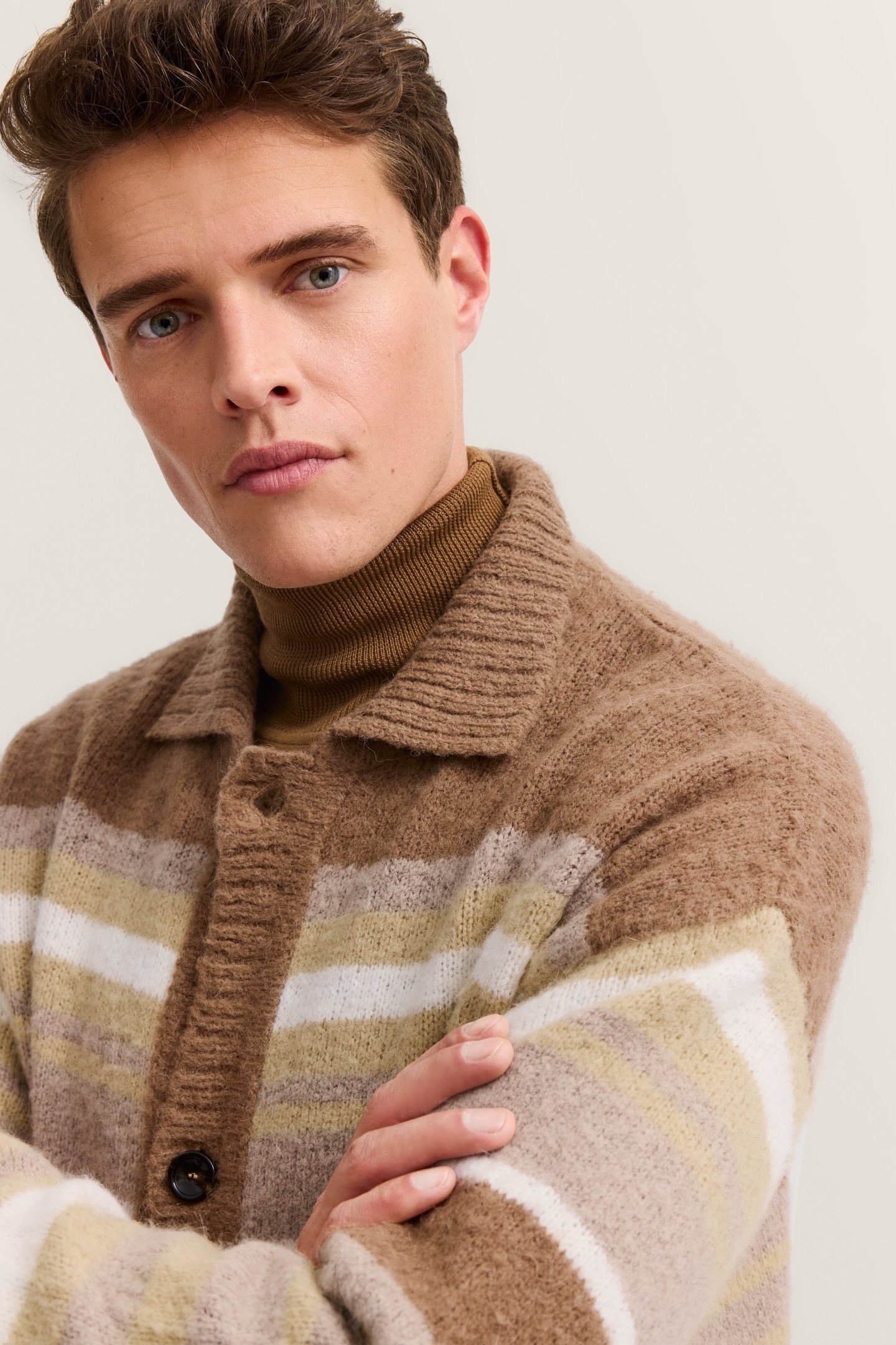 Bugatti Striped Knit Cardigan Beige XL 3