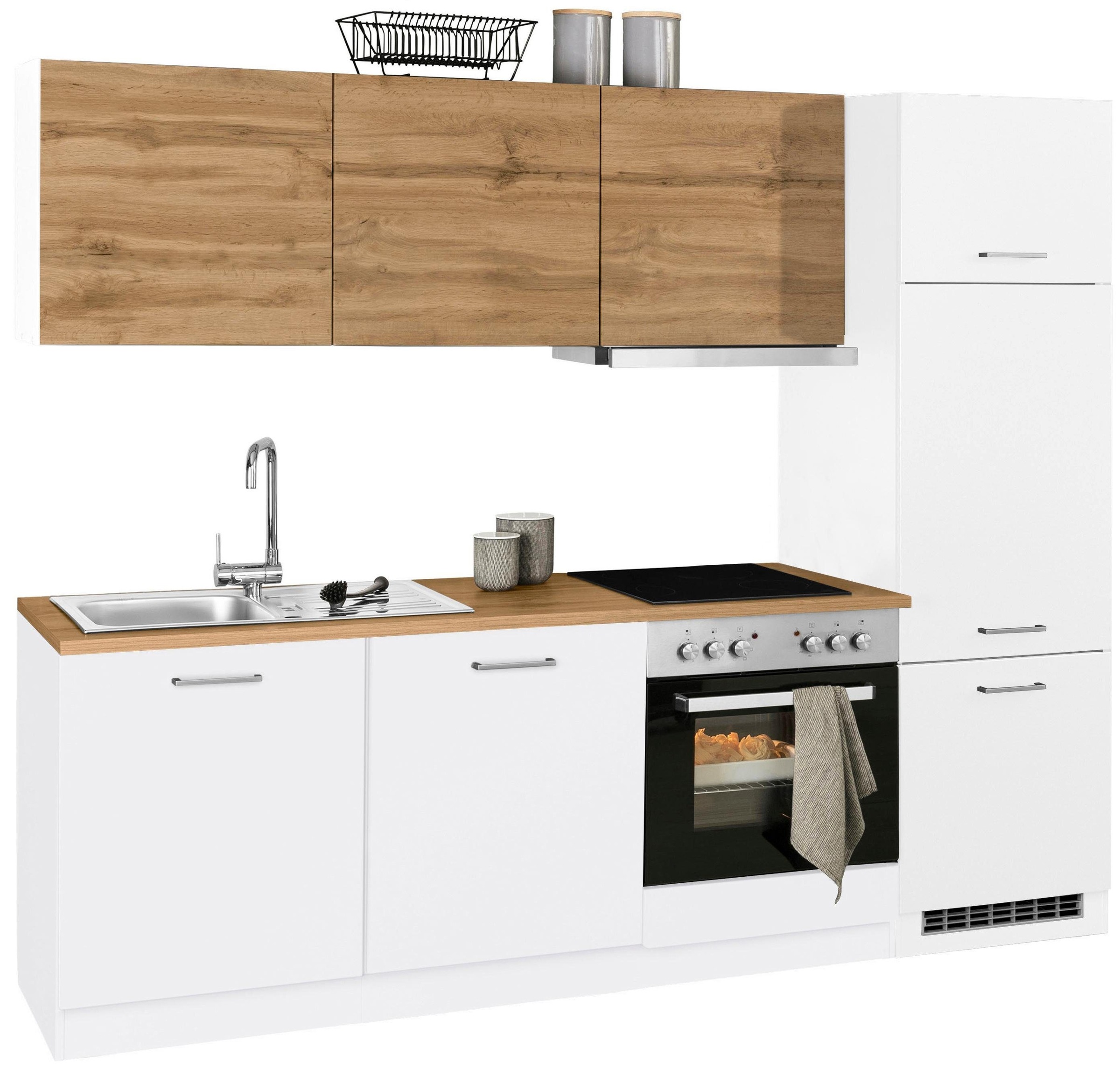 KOCHSTATION Küchenzeile »KS-Kehl«, mit E-Geräten, Breite 240 cm, inkl. Kühlschrank