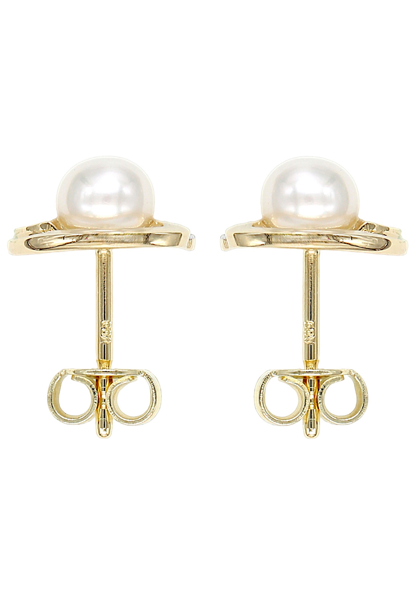 JOBO Perlenohrringe 585 Gold mit 2 Diamanten und Süßwasser-Zuchtperlen
