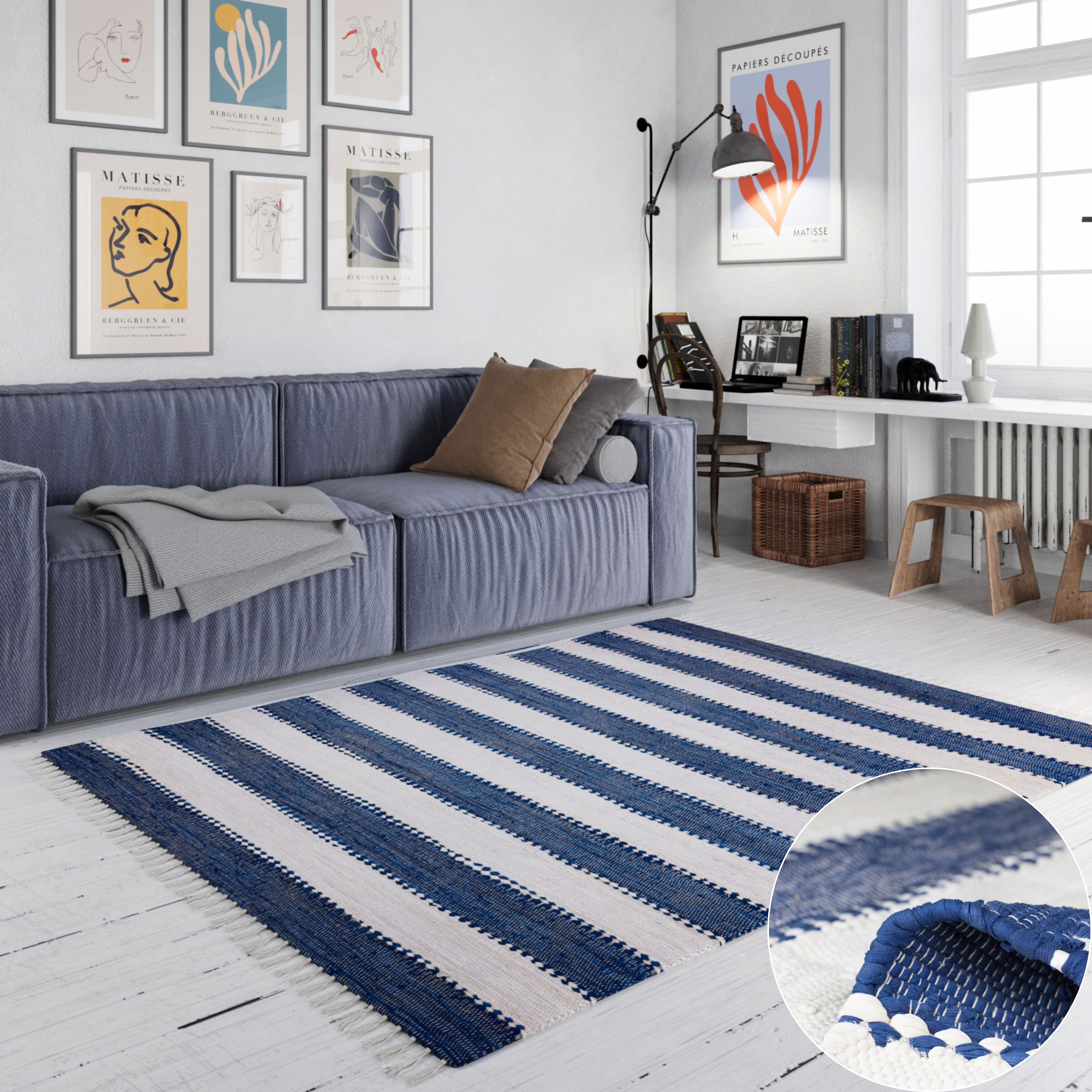 OTTO home Teppich "Benja" rechteckig 10 mm Höhe Handweb Teppich, gestreift, 90% Baumwolle, handgewebt, mit Fransen