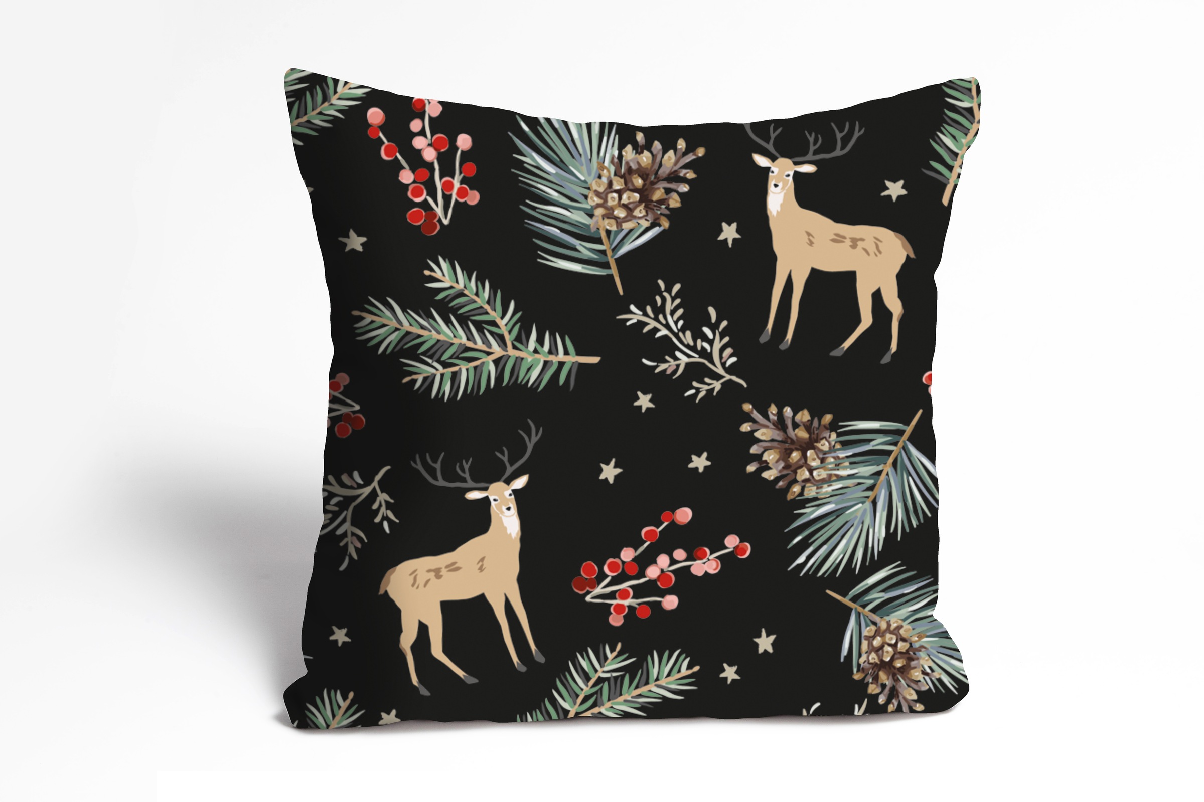 queence Dekokissen »Rudolf«, Kissenhülle,Rentier,Weihnachten,Schwarz,Winterlich,Weihnachtsmotiv