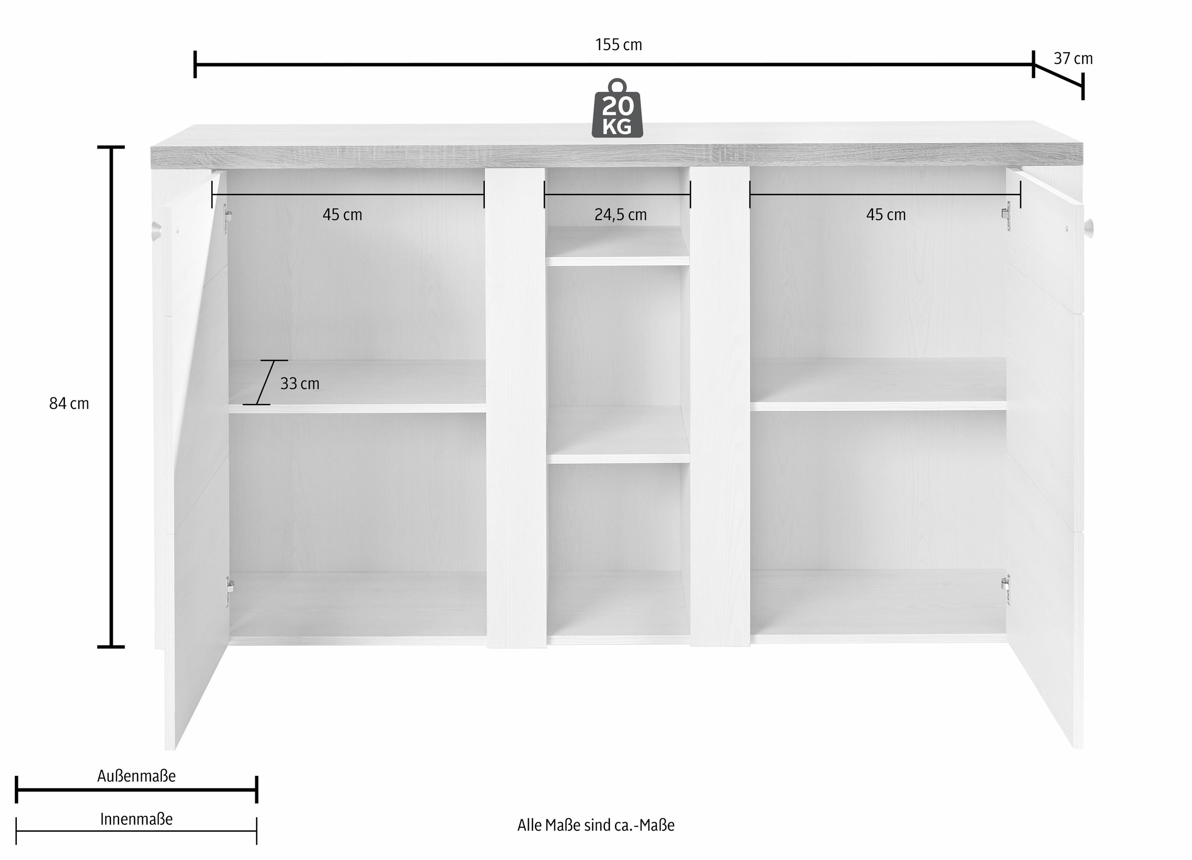 Thumbnail - OTTO home Sideboard "Larona, zeitlose Kommode mit 2 Türen, Türkommode, Breite 155 cm," Höhe 84 cm, viel Stauraum, Anrich...