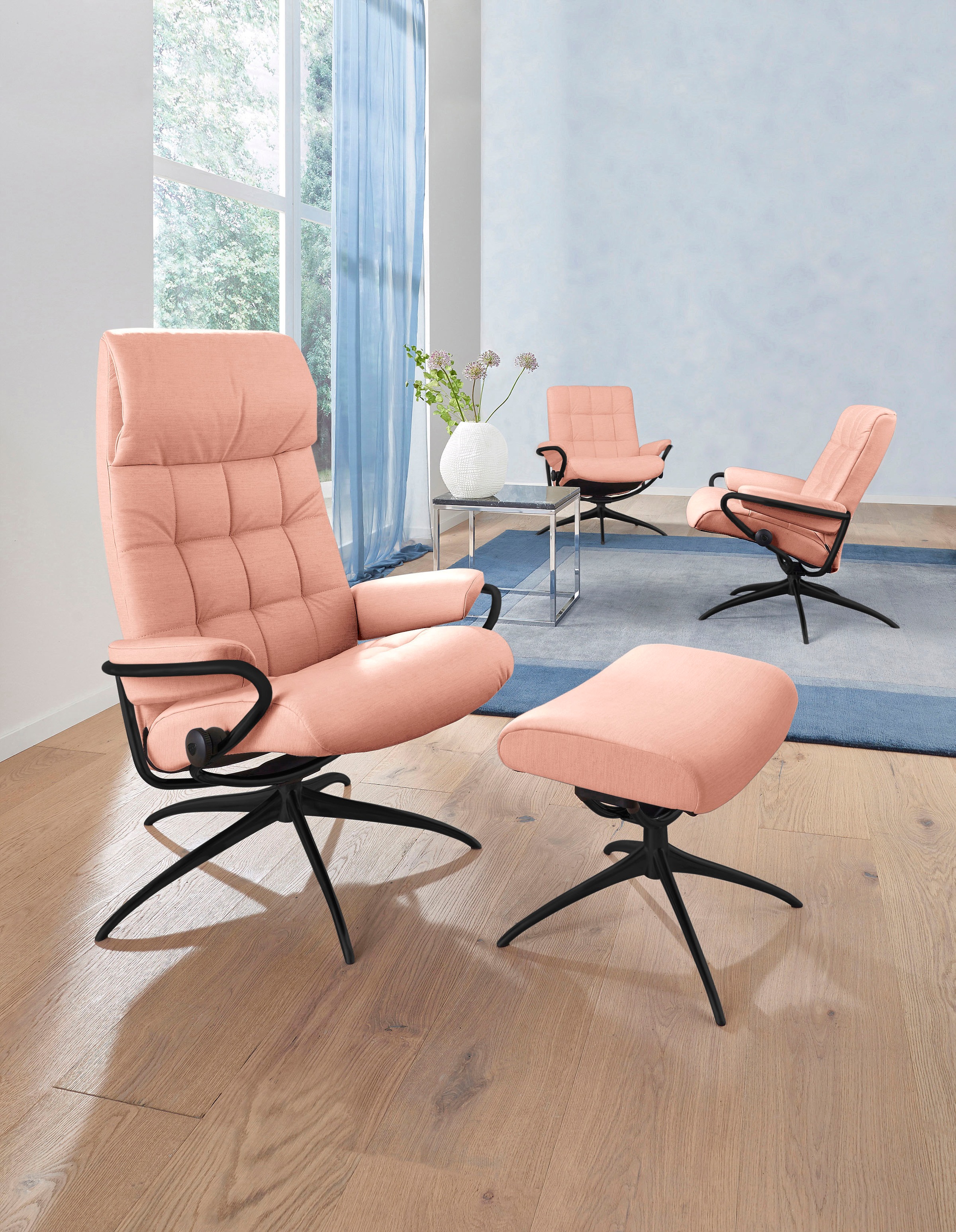 Stressless® Relaxsessel »London«, (Set, Relaxsessel mit Hocker), mit Hocker, High Back, mit Star Base, Gestell Schwarz