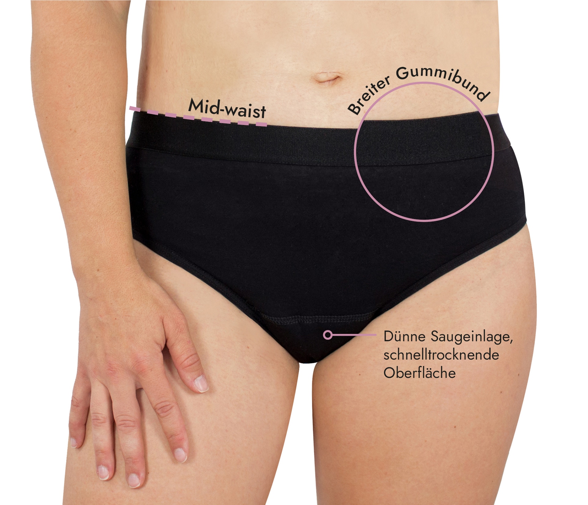 HYDAS Damen Inkontinenzslip "aus Baumwolle mit integrierter Saugeinlage und weichem Bund", 46/48, schwarz, Obermaterial: 95% Baumwolle, 5% Elasthan,