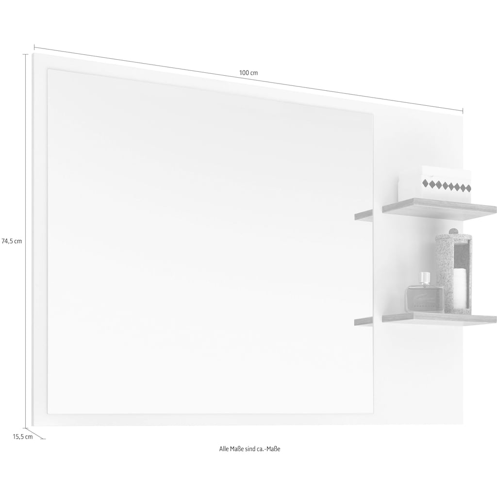 Saphir Badspiegel »Quickset 923 Spiegel 100 cm breit mit seitlicher Ablage«, Flächenspiegel Weiß Glanz, Riviera Eiche quer Nachbildung