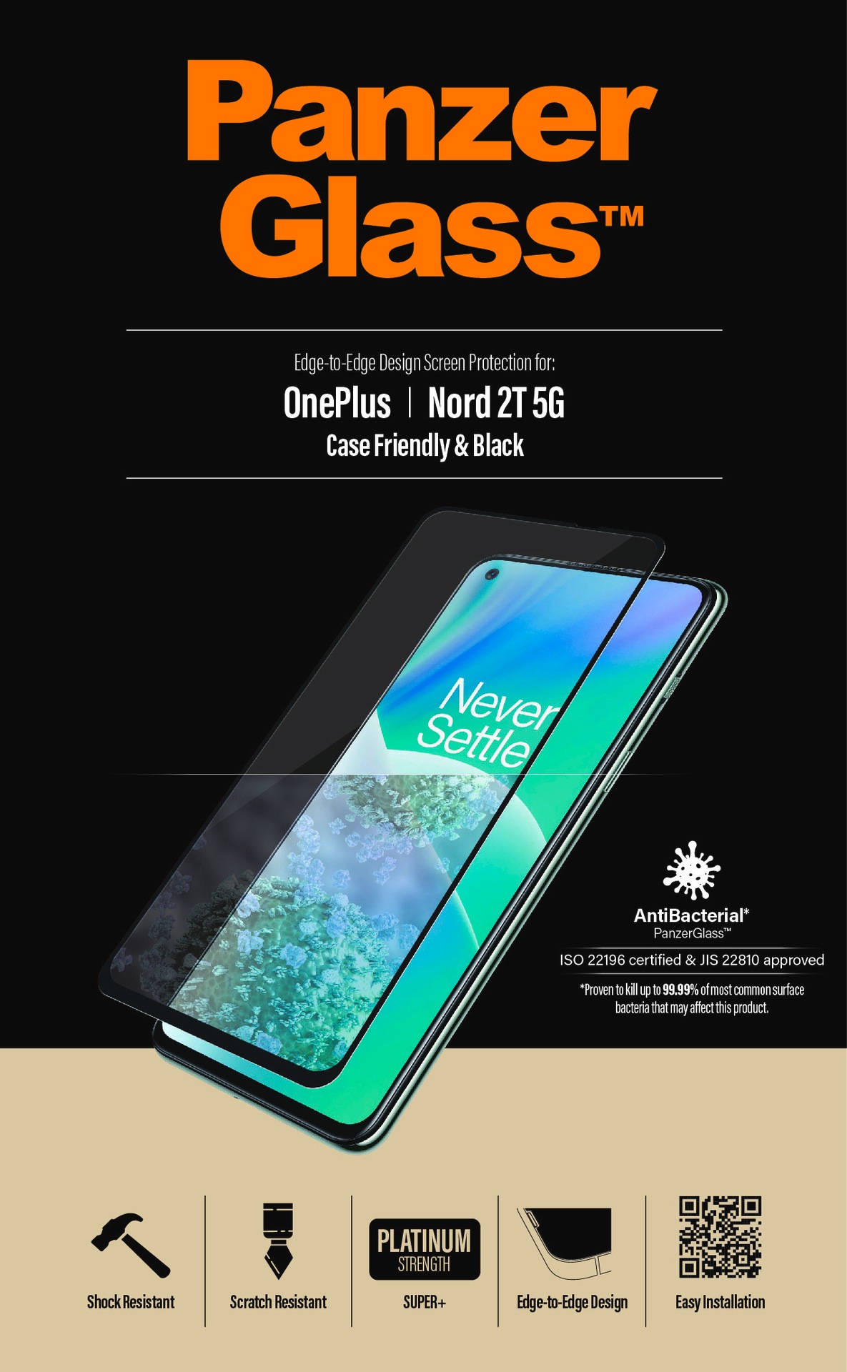 PanzerGlass Displayschutzglas »Edge-to-Edge Design Screen Protection«, für OnePlus Nord 2T 5G, Displayschutzfolie, Schutzfolie, Bildschirmschutz, kratz- & stoßfest