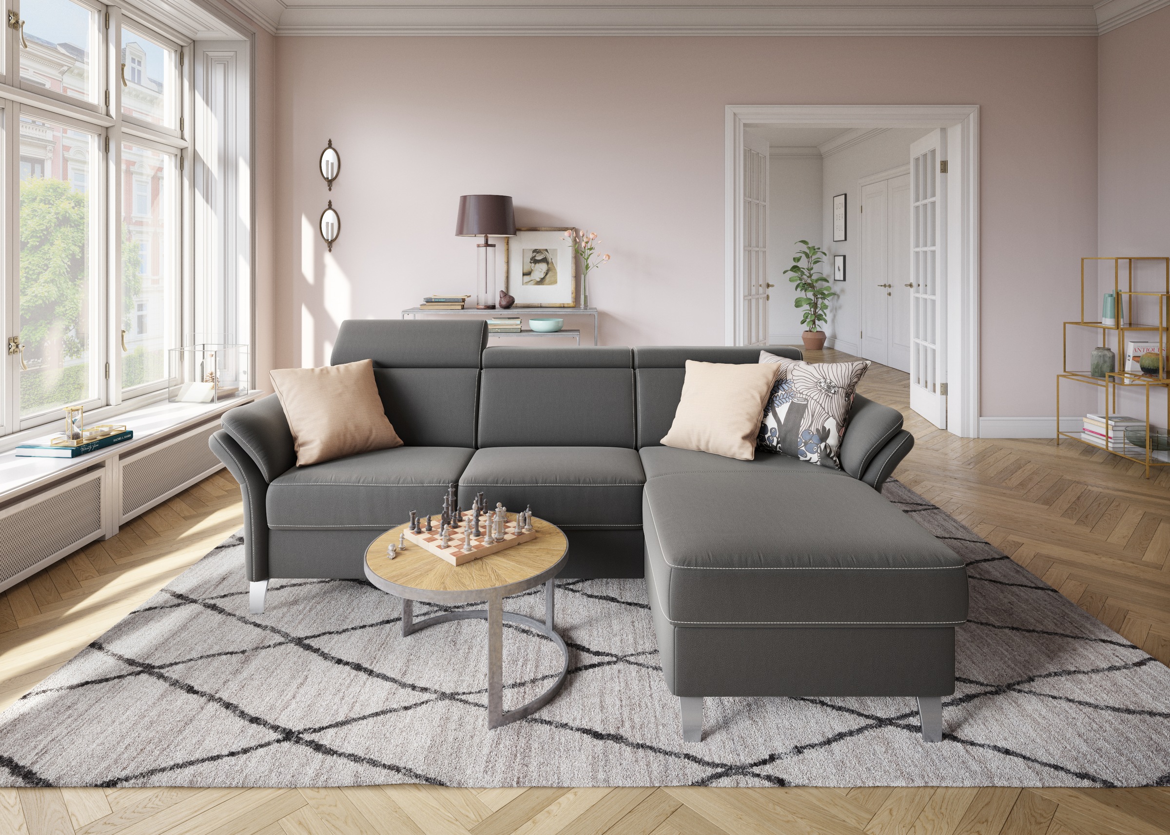 sit&more Ecksofa »Vincenzo L-Form«, inklusive Kopfteilverstellung, wahlweise mit Bettfunktion, Bettkasten