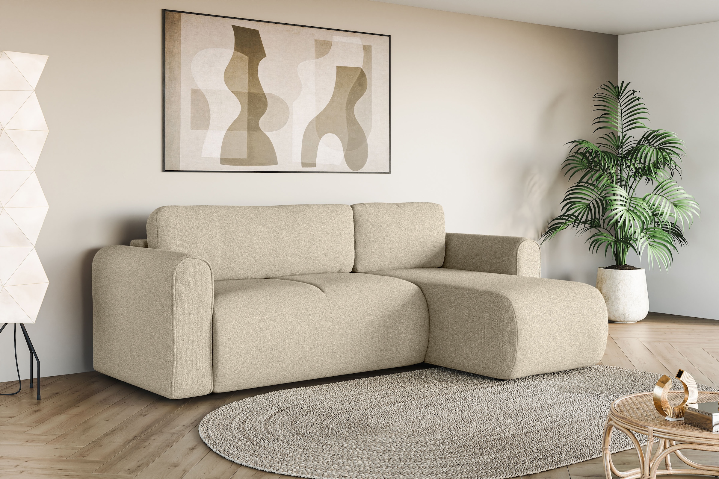 INOSIGN Ecksofa »Zacharia wahlweise Schlafsofa mit Bettkasten, B/T/H 250/166/86 cm«, L-Form mit Wellenunterfederung, Recamiere beidseitig montierbar