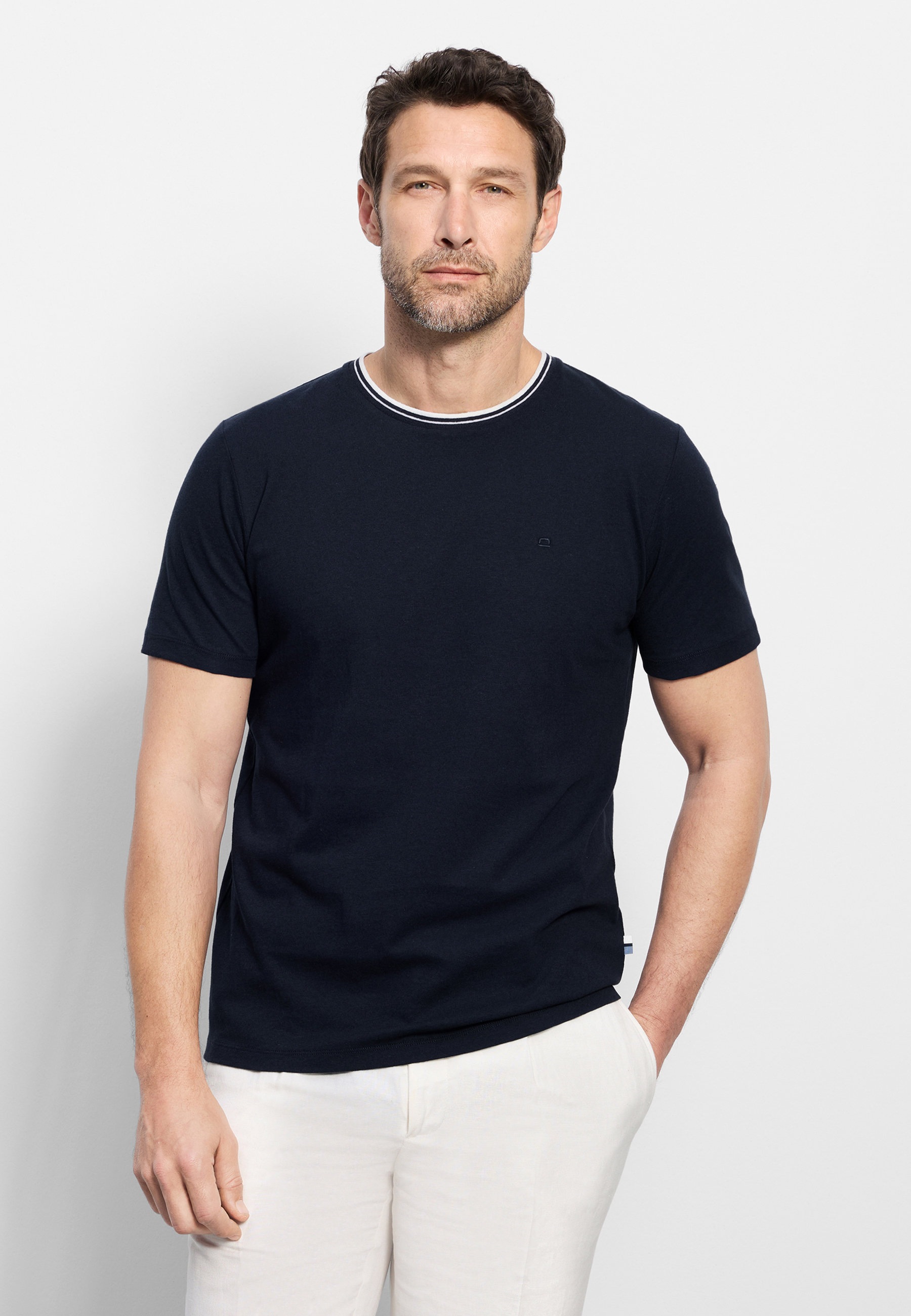 T-Shirt OLYMP "OLYMP Casual Wirk", Damen, Gr. M, marine, 70% Baumwolle, 30% Leinen, Shirts T-Shirt