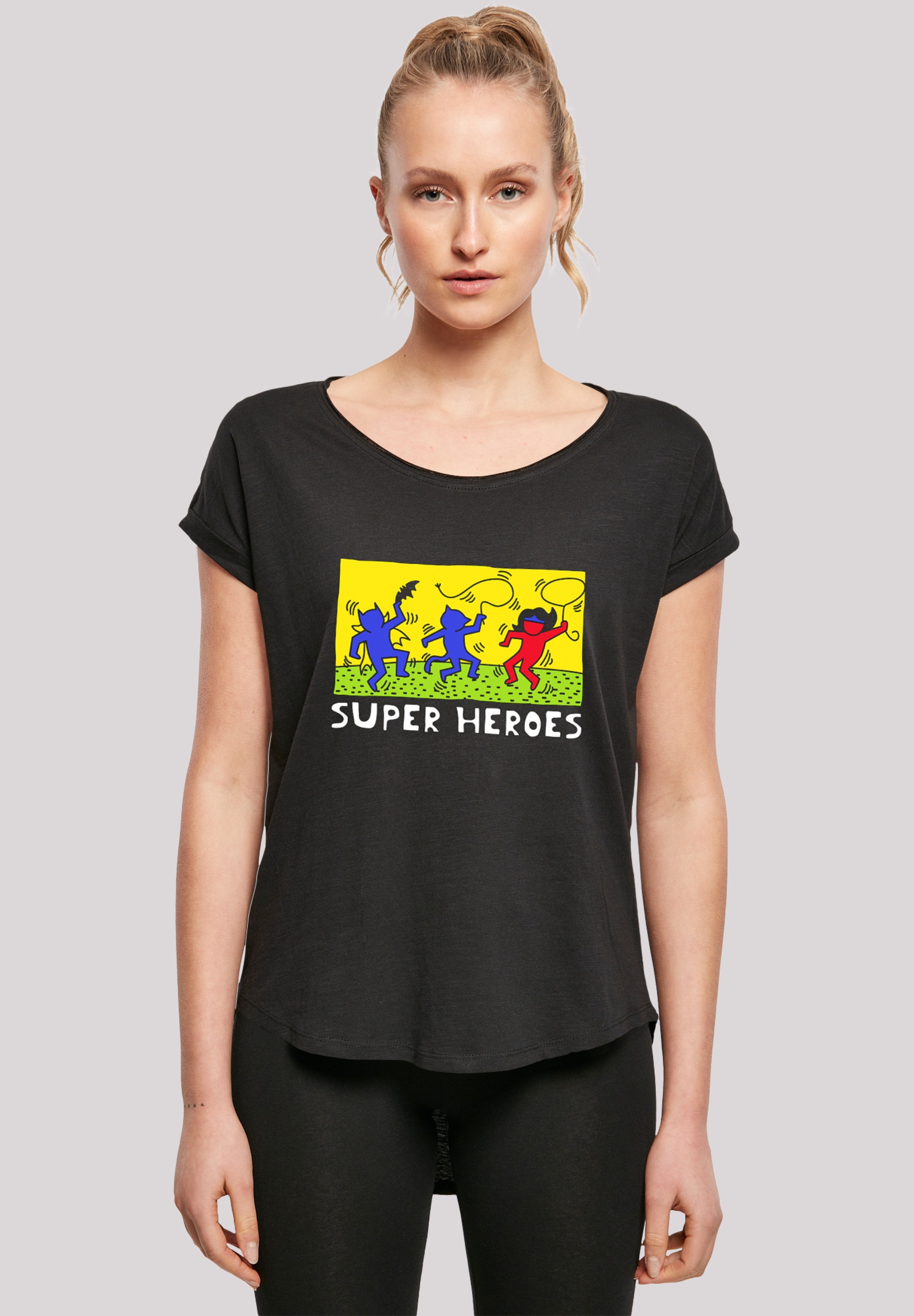F4NT4STIC Kurzarmshirt »F4NT4STIC Damen Batman Pop Art -WHT with Ladies Long Slub Tee«, (1 tlg.)