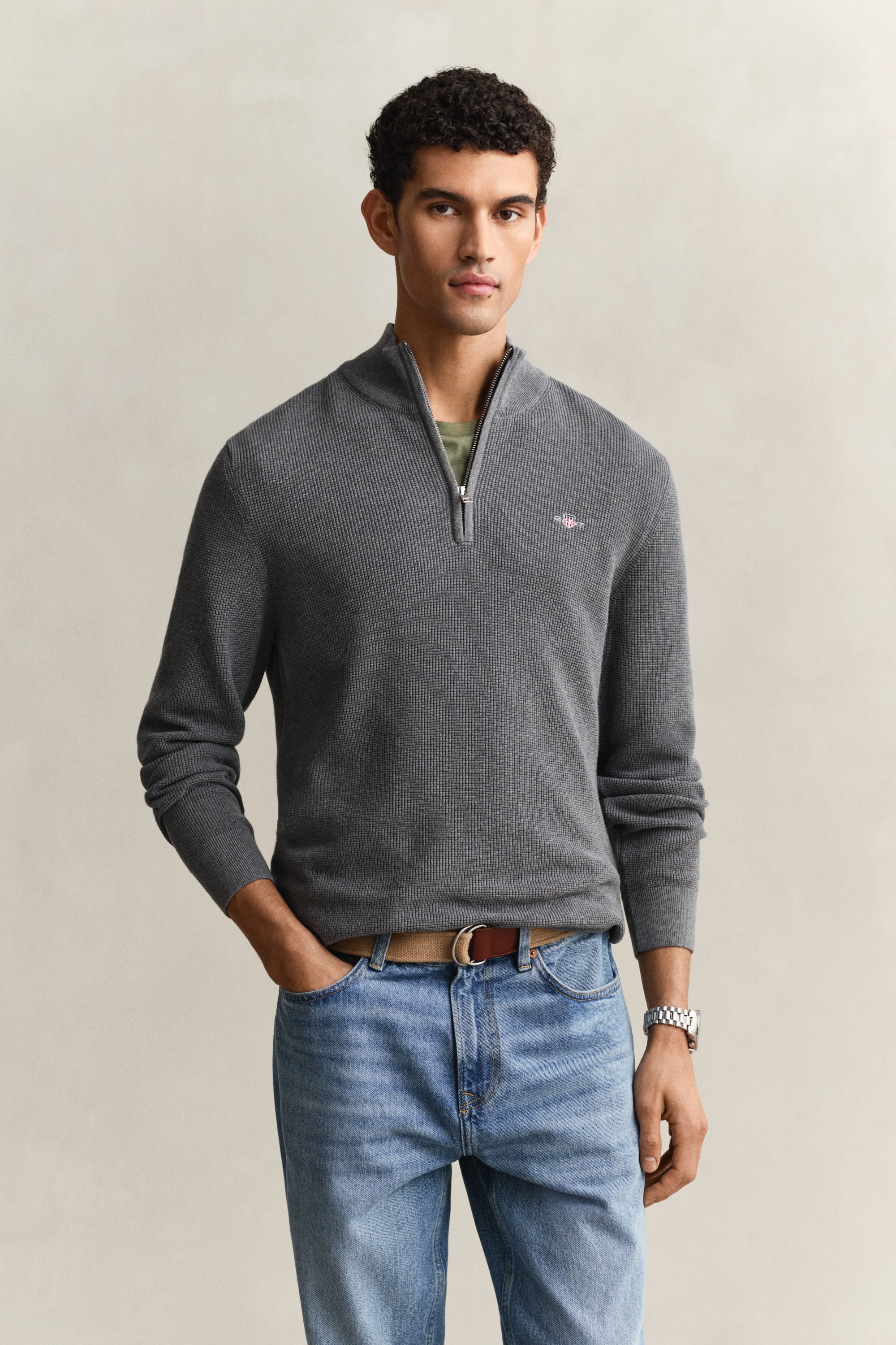 Gant Troyer "MICRO TEXTURED COTTON HALF ZIP" Regular fit mit Troyerkragen günstig online kaufen