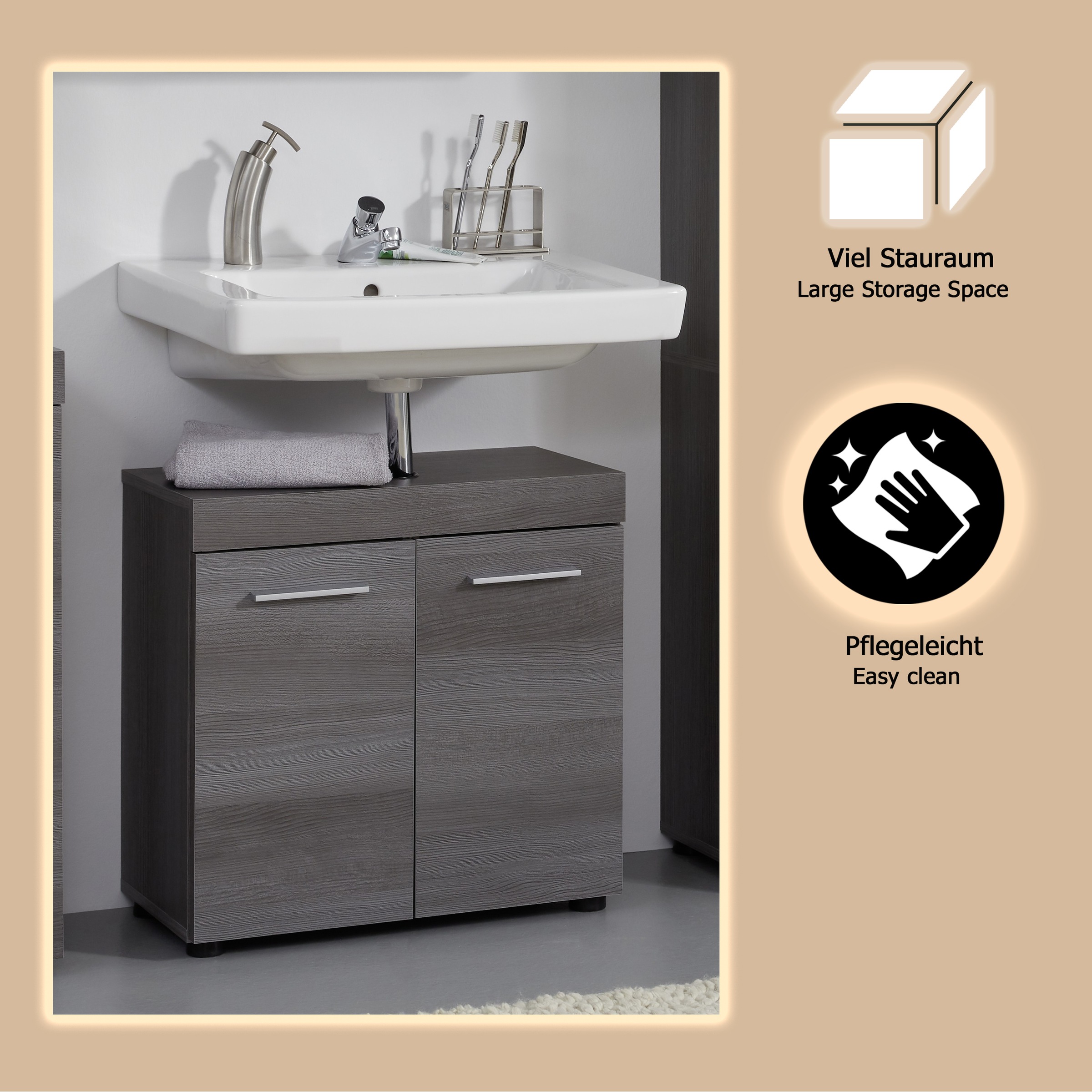welltime Waschbeckenunterschrank »Royan«, Waschbeckenunterschrank mit 2 Türen - (B/T/H) 58/31/57 cm