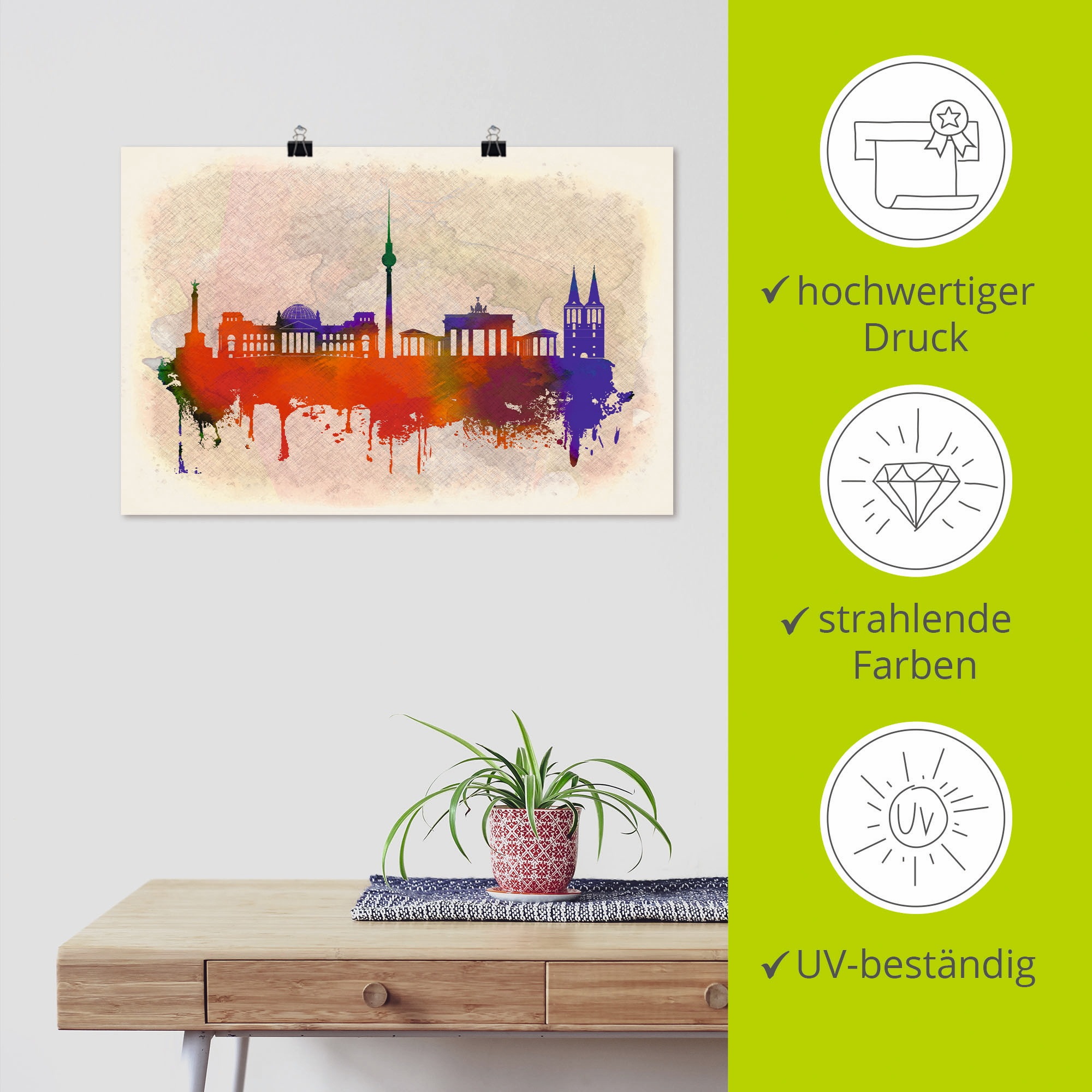 Artland Wandbild »Berlin Deutschland Skyline«, Deutschland, (1 St.), als Alubild, Leinwandbild, Wandaufkleber oder Poster in versch. Größen