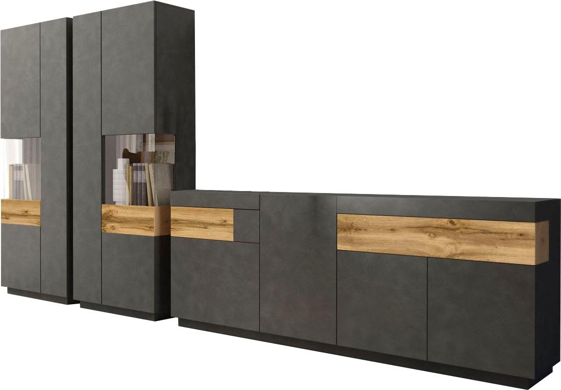 Wohnwand OTTO HOME, B:378,5cm, grau, Wohnzimmer, Kastenmöbel-Sets, "SILKE"
