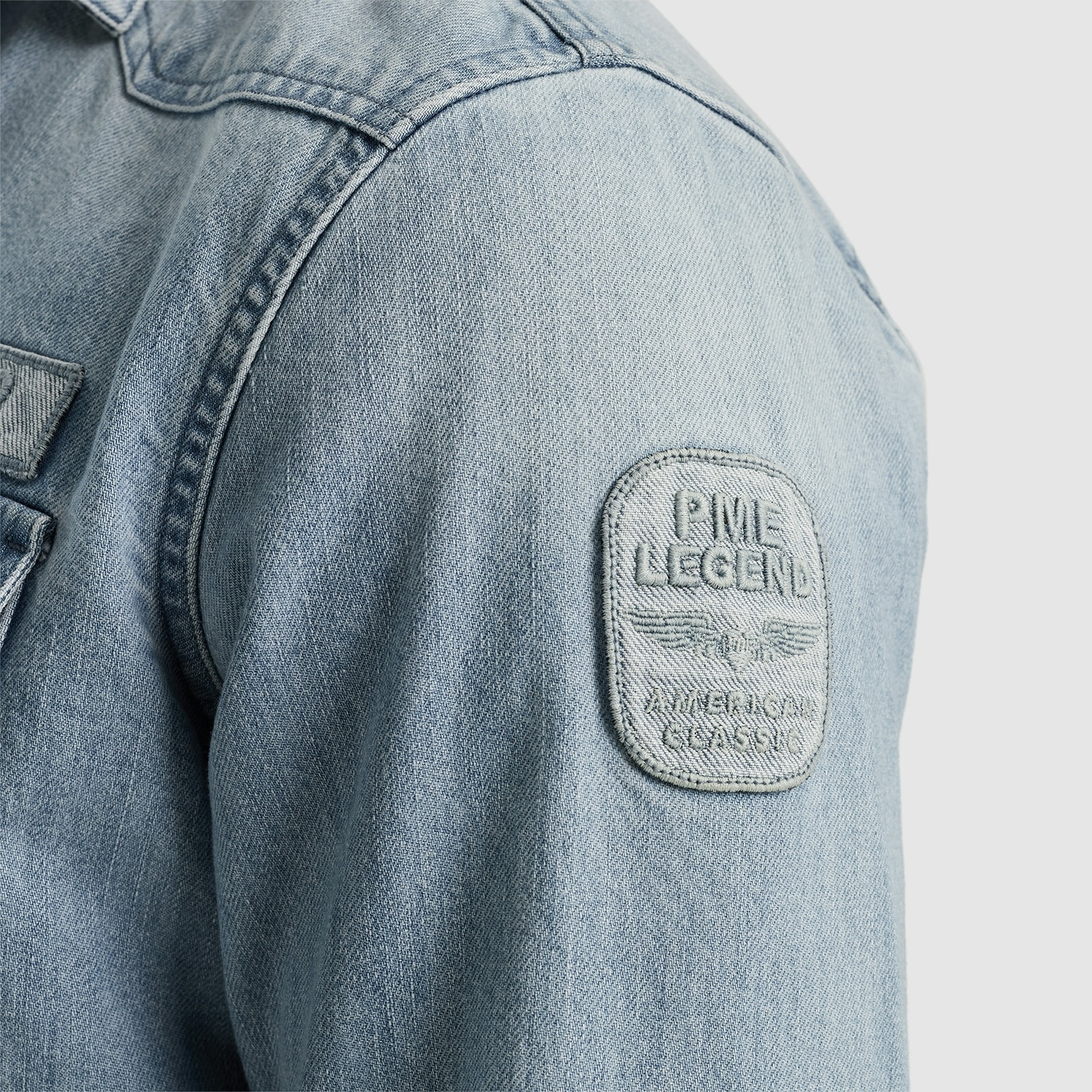 PME LEGEND Jeanshemd »Long Sleeve Shirt Bleach Indigo denim«, mit Kentkragen