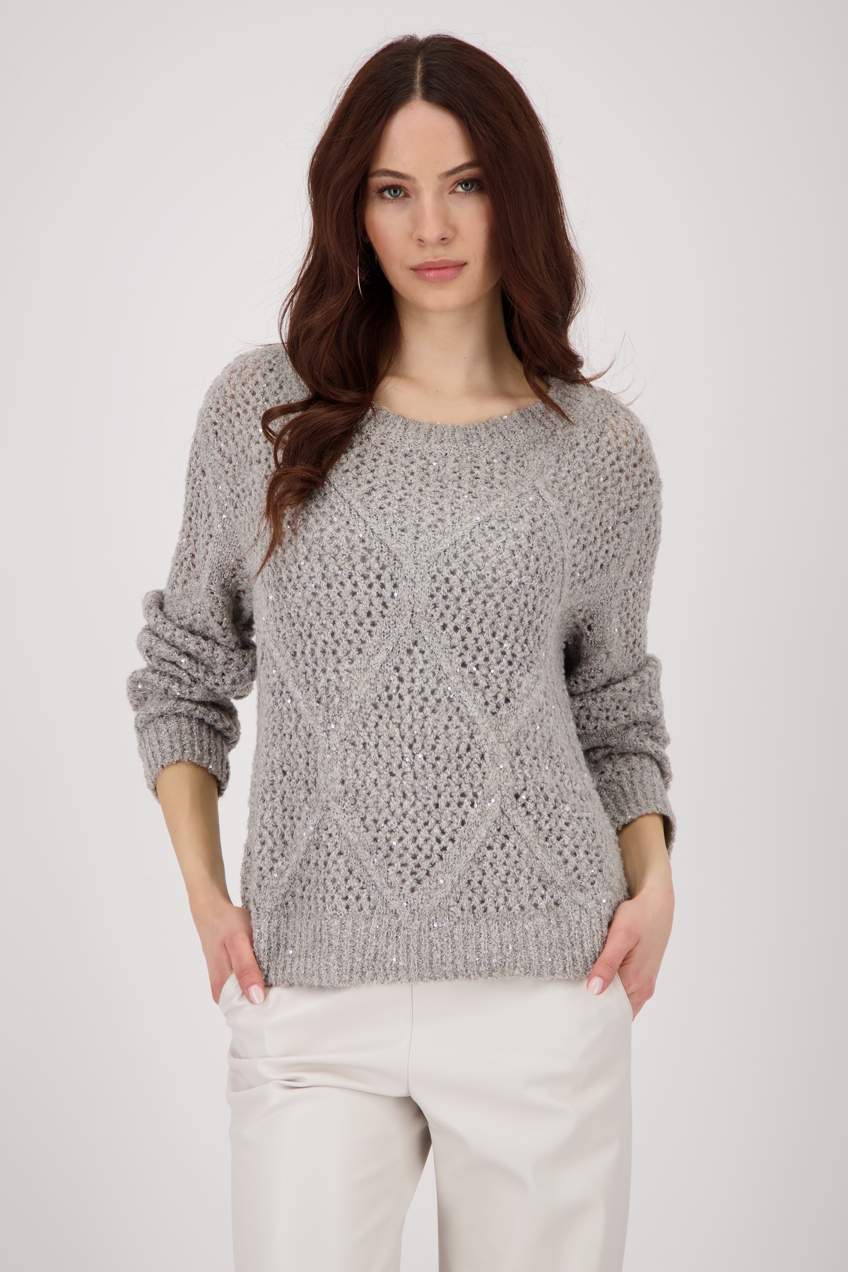 Monari Strickpullover "Pullover Ajour Paillette", Mit Rundhalsausschnitt günstig online kaufen