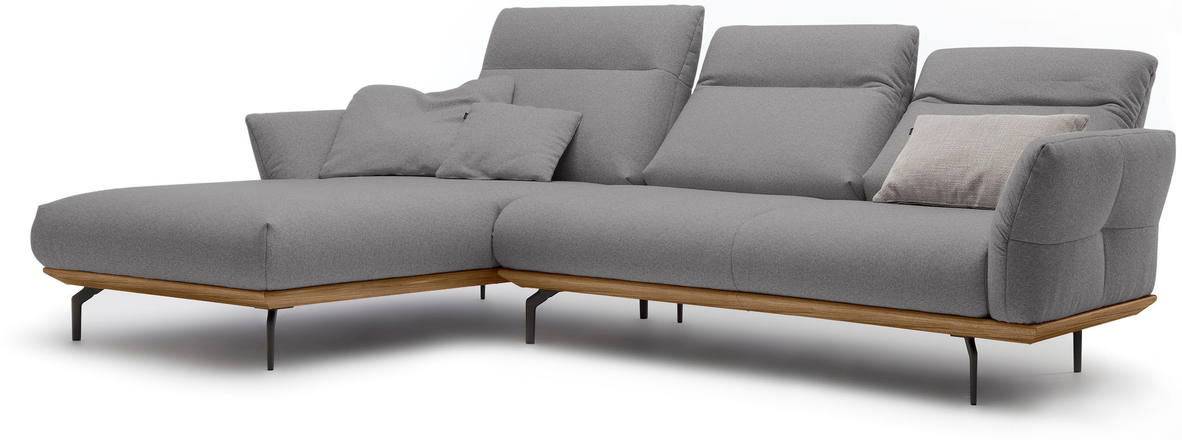 Creation BY ROLF BENZ Ecksofa »CR.460«, Sockel in Nussbaum, Winkelfüße in Umbragrau, Breite 298 cm