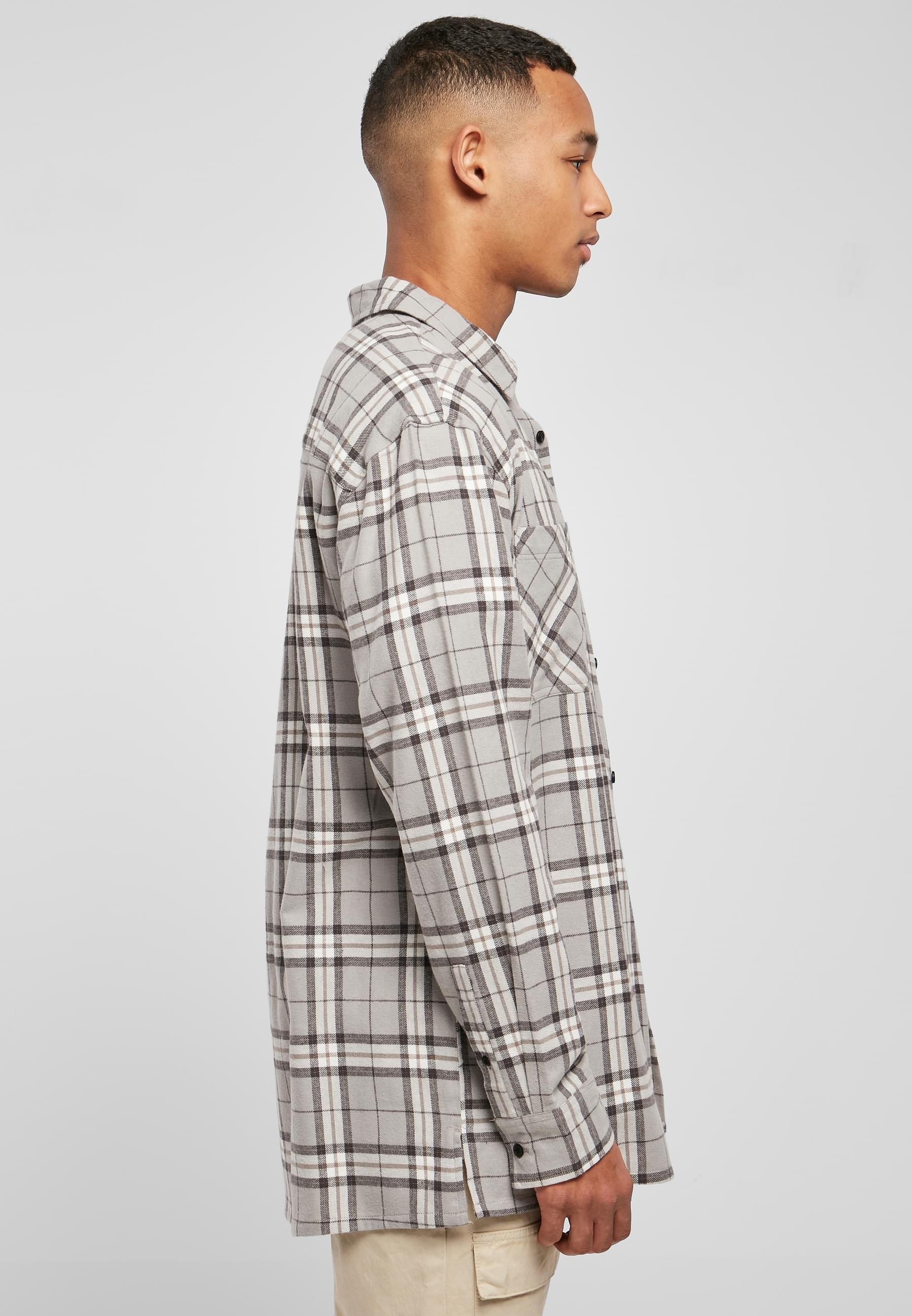 URBAN CLASSICS Langarmhemd »Urban Classics Herren Long Oversized Grey Check Shirt«, (1 tlg.)