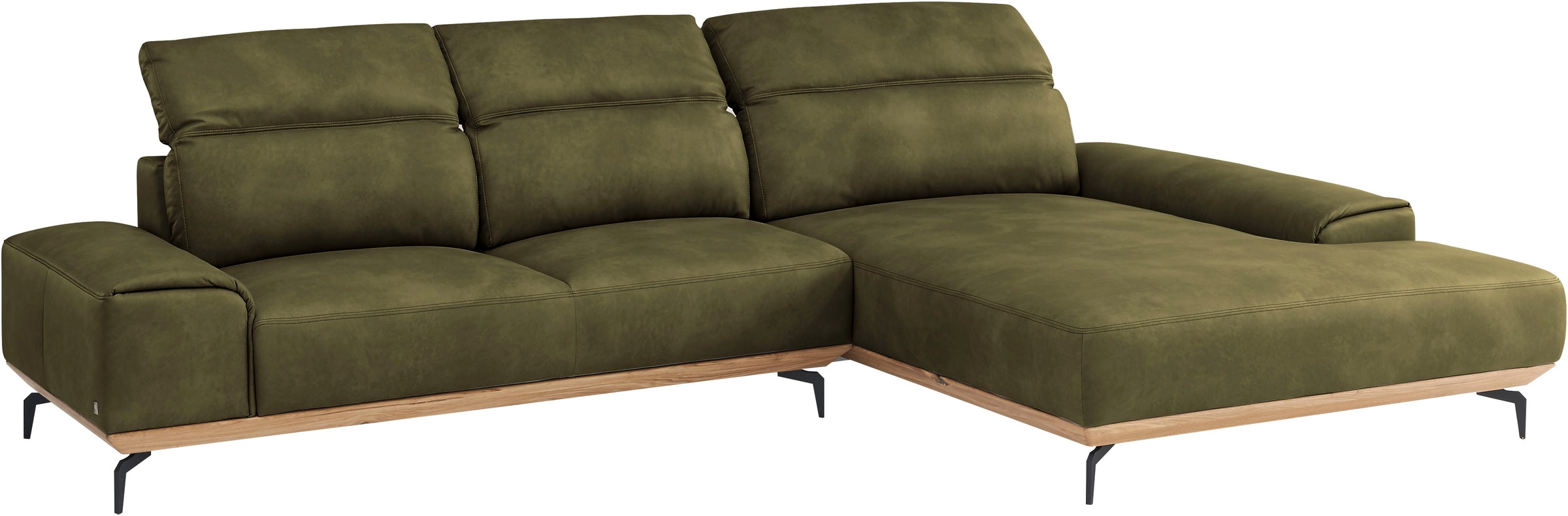 Wohnlandschaft MUSTERRING "MR 2490 Ecksofa mit erstklassigem Sitzkomfort, Long-Life-Leder", grün (camouflage, s), B:342cm T:207cm, Sofas, Wohnlandschaft, Fuß schwarz, Sitzhöhe 48cm, wahlweise mit Funktionen, Maße 342x207 cm 8