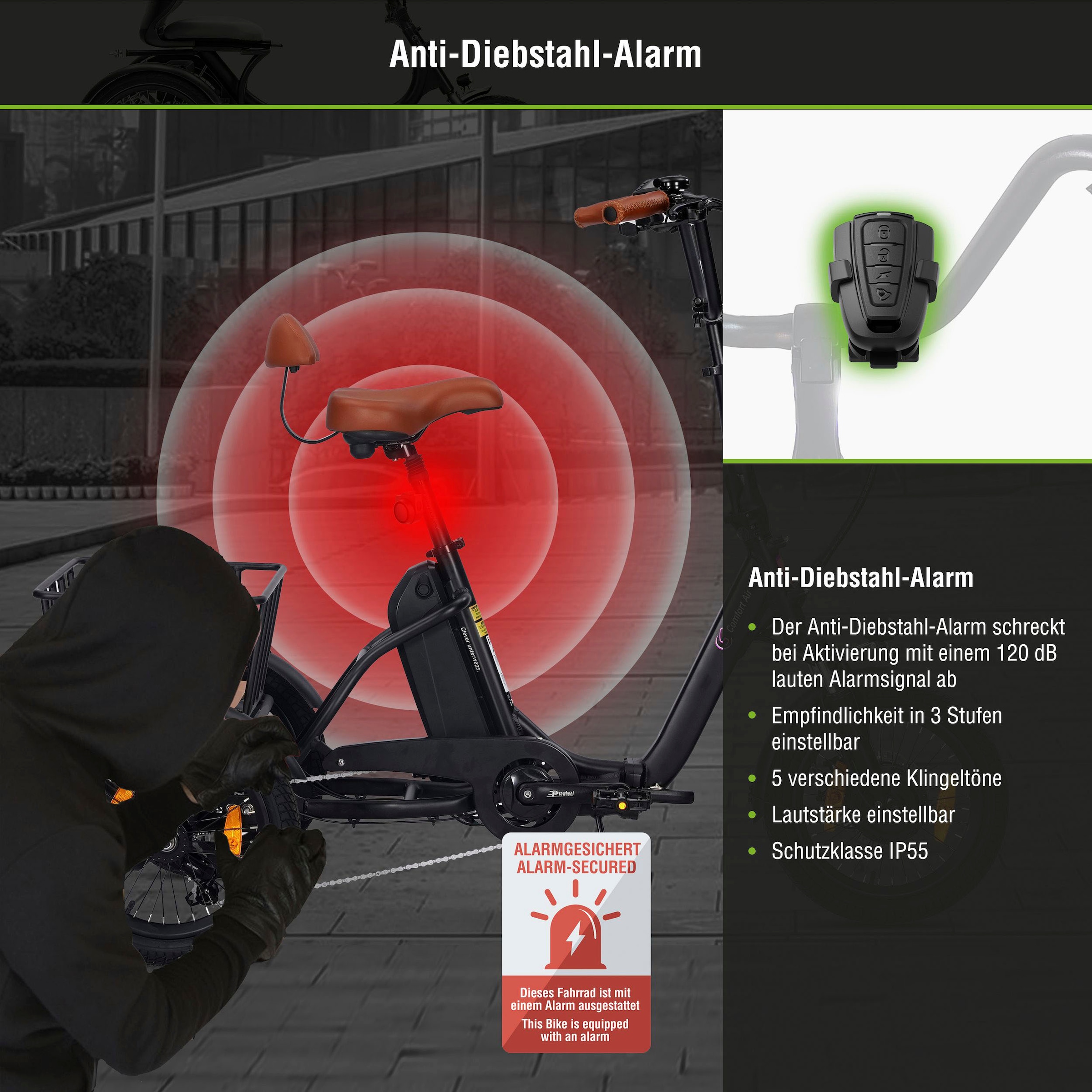 SachsenRad »T6S Comfort air faltbar mit Korb und Alarmanlage« 7 Gang Shimano Kettenschaltung Frontmotor 250 W