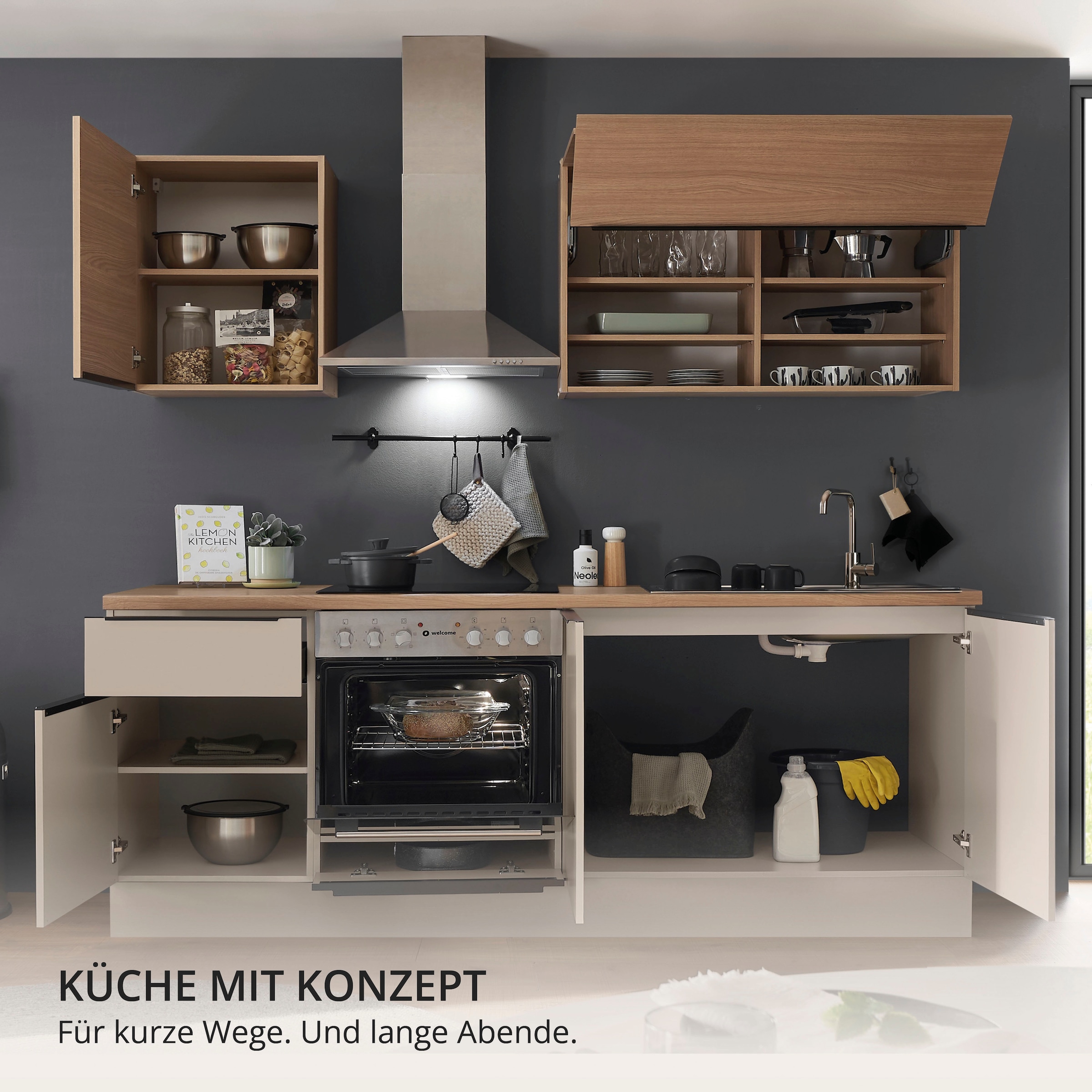 KOCHSTATION Küchenzeile »Cocco« Breite 210 cm, wahlweise mit E-Geräten und Induktion