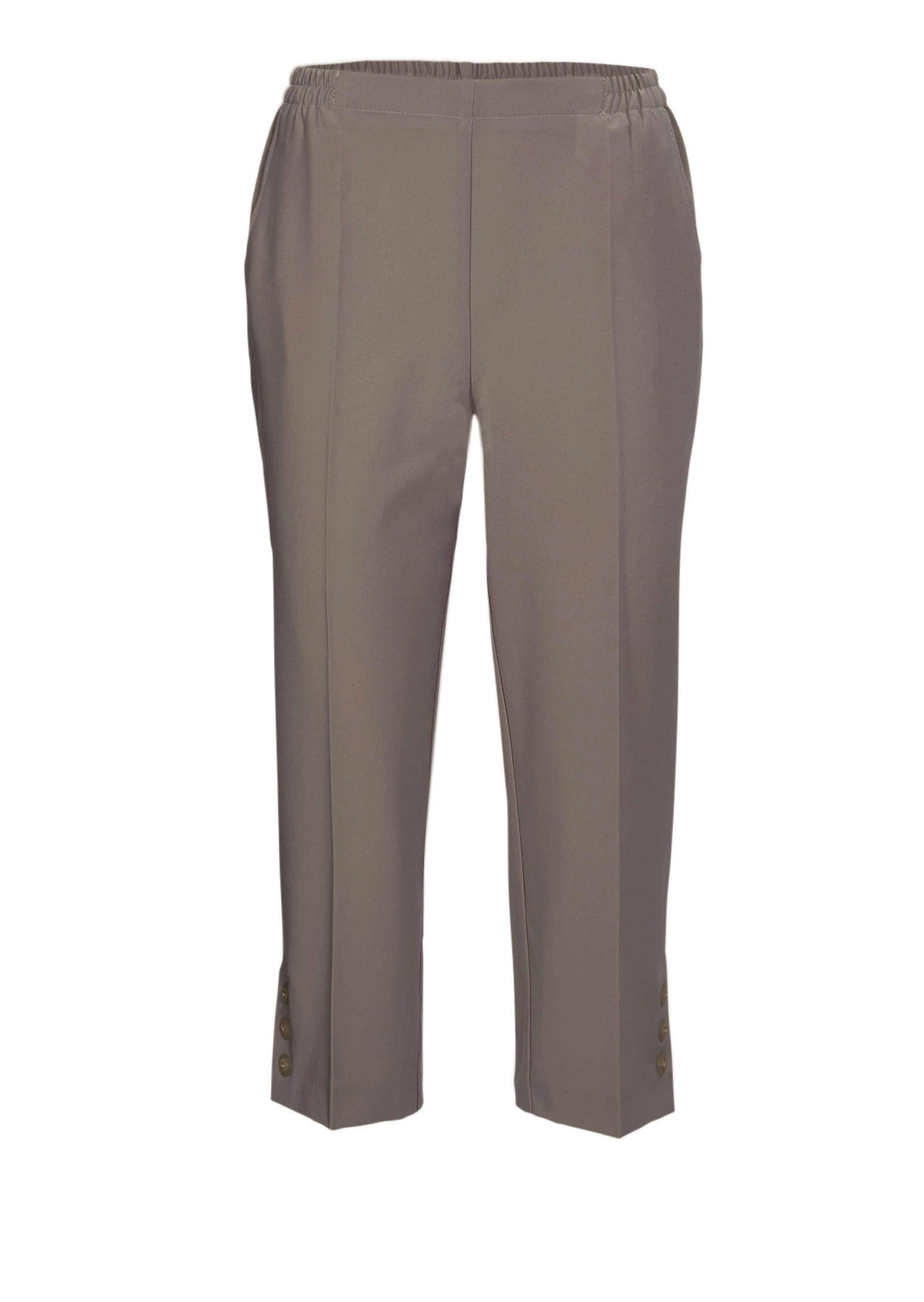 Caprihose GOLDNER "Kurzgröße Pflegeleichte Capri-Schlupfhose", Damen, Gr. 20, K-Gr, beige (taupe), Obermaterial: 100% Polyester COOLMAX PES(Coolmax)., Hosen Caprihose