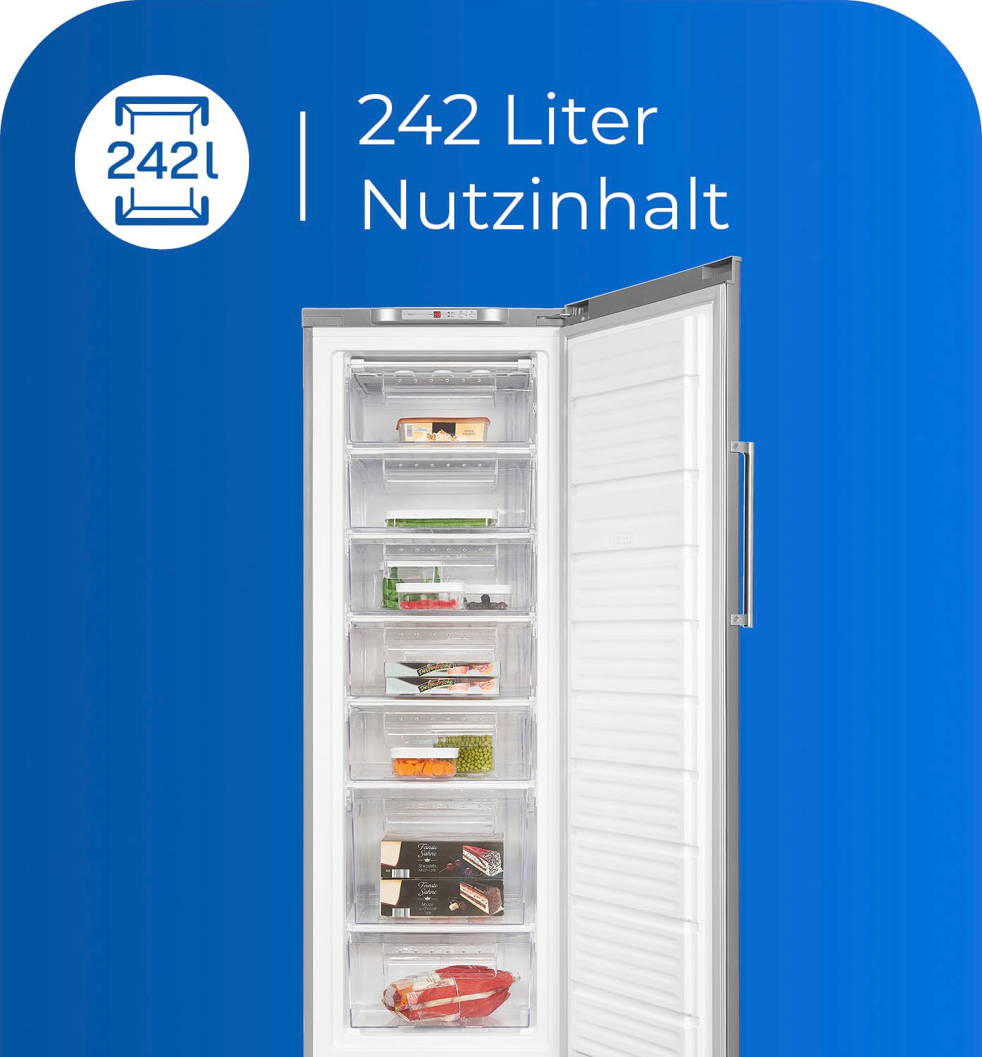 exquisit Gefrierschrank »GS280-HE-040D«, 171 cm hoch, 60 cm breit, 242 Liter Nutzinhalt, Display, Schnellgefrieren