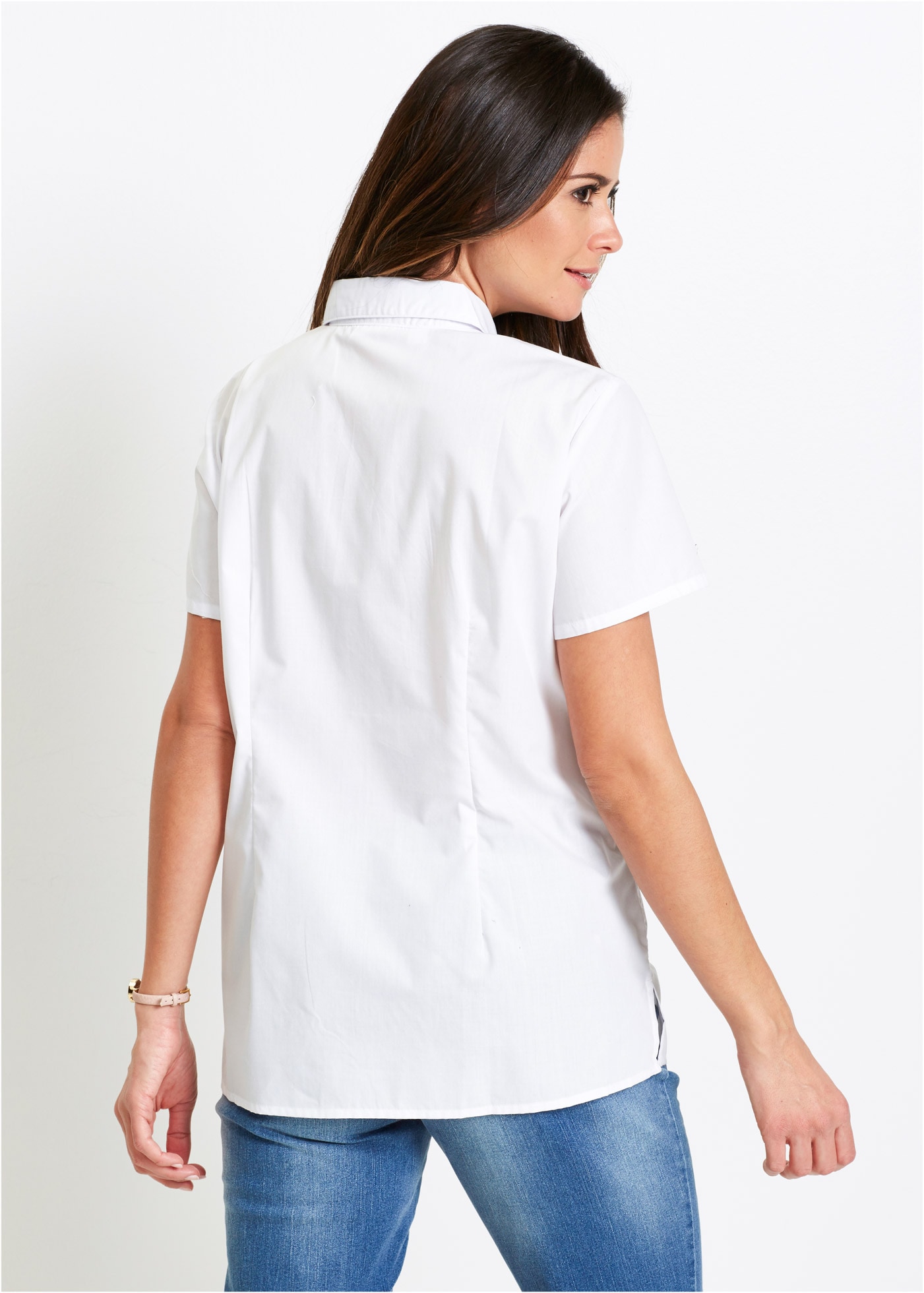 bonprix Kurzarmbluse Regular Fit, eleganter Stil, Hemdblusenkragen