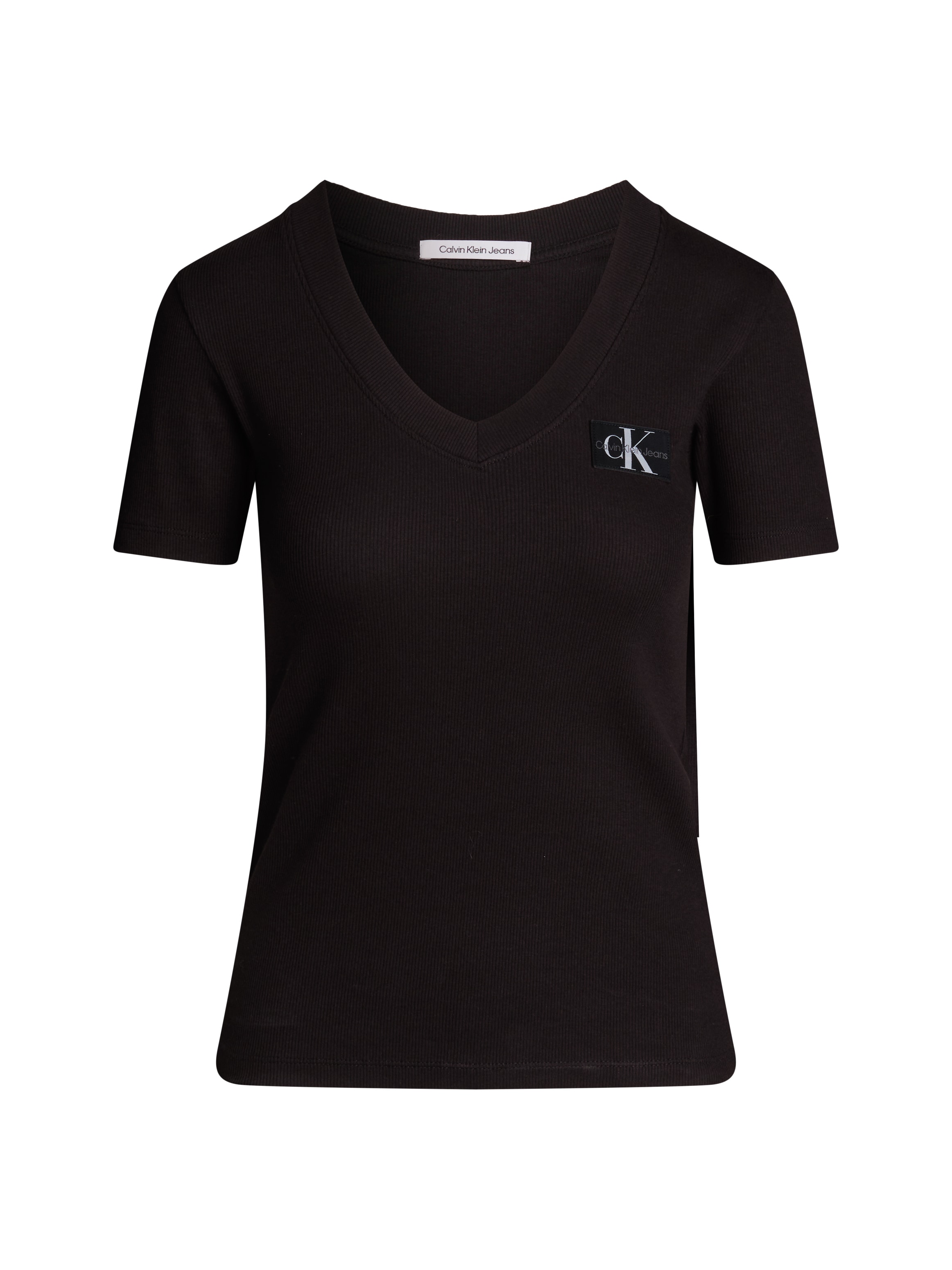 Calvin Klein Jeans T-Shirt »WOVEN LABEL RIB V-NECK TEE«, mit Logomarkenpatch