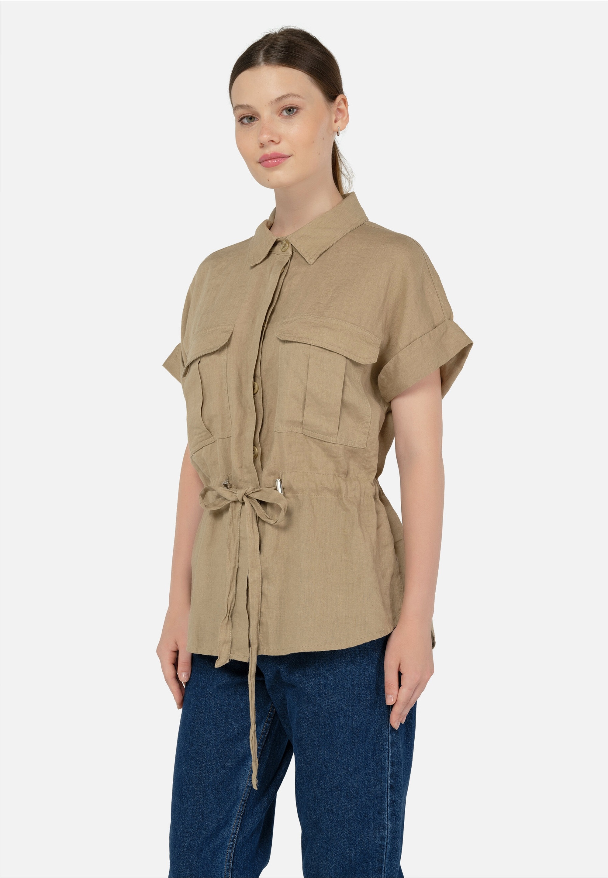 freshlions Klassische Bluse »Zoey« 1 mit Bindeband in der Taille