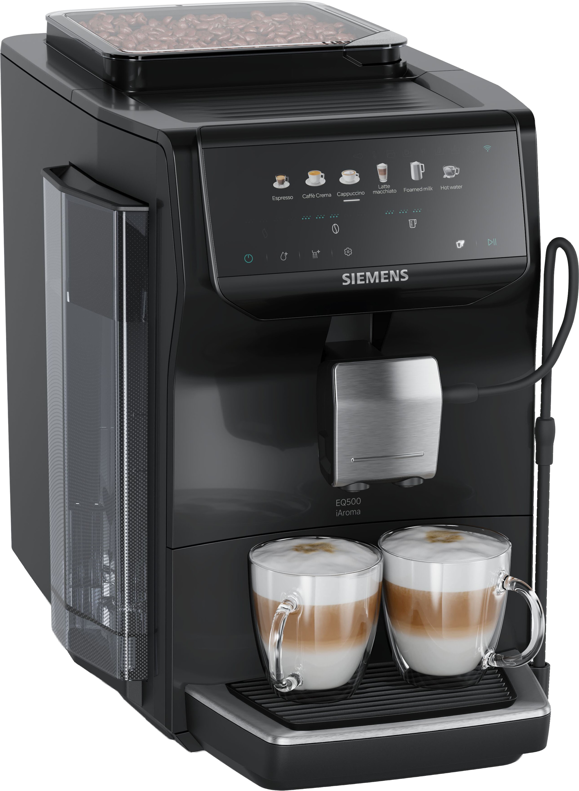 "SIEMENS Kaffeevollautomat ""TP551E07"", schwarz (klavierlack schwarz), B:27,2cm H:37,8cm T:47,2cm, Kaffeevollautomaten, mit Milchschlauch