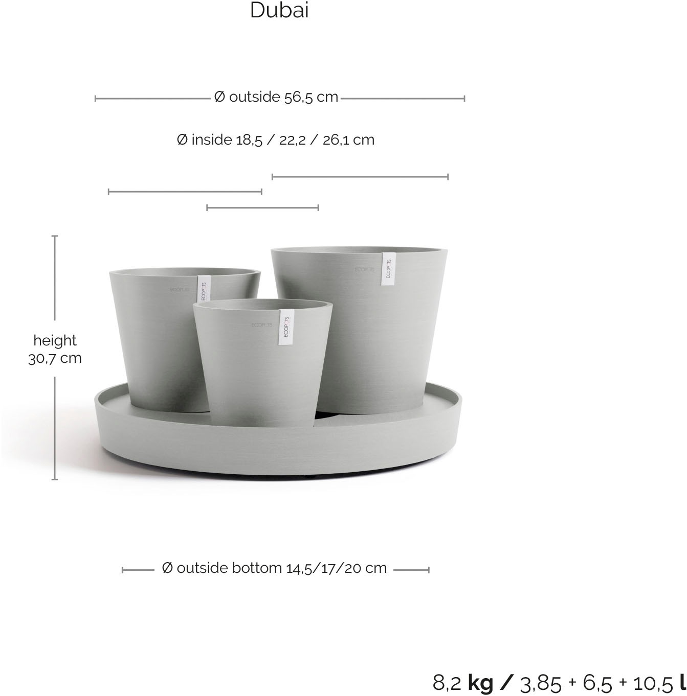 ECOPOTS Blumentopf »Dubai Weißgrau« für innen und außen: frostsicher, bruchsicher und lichtbeständig