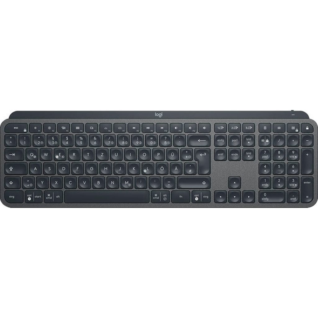 Logitech Tastatur »MX Keys Plus Advanced - GRAPHITE«, (Handgelenkauflage)