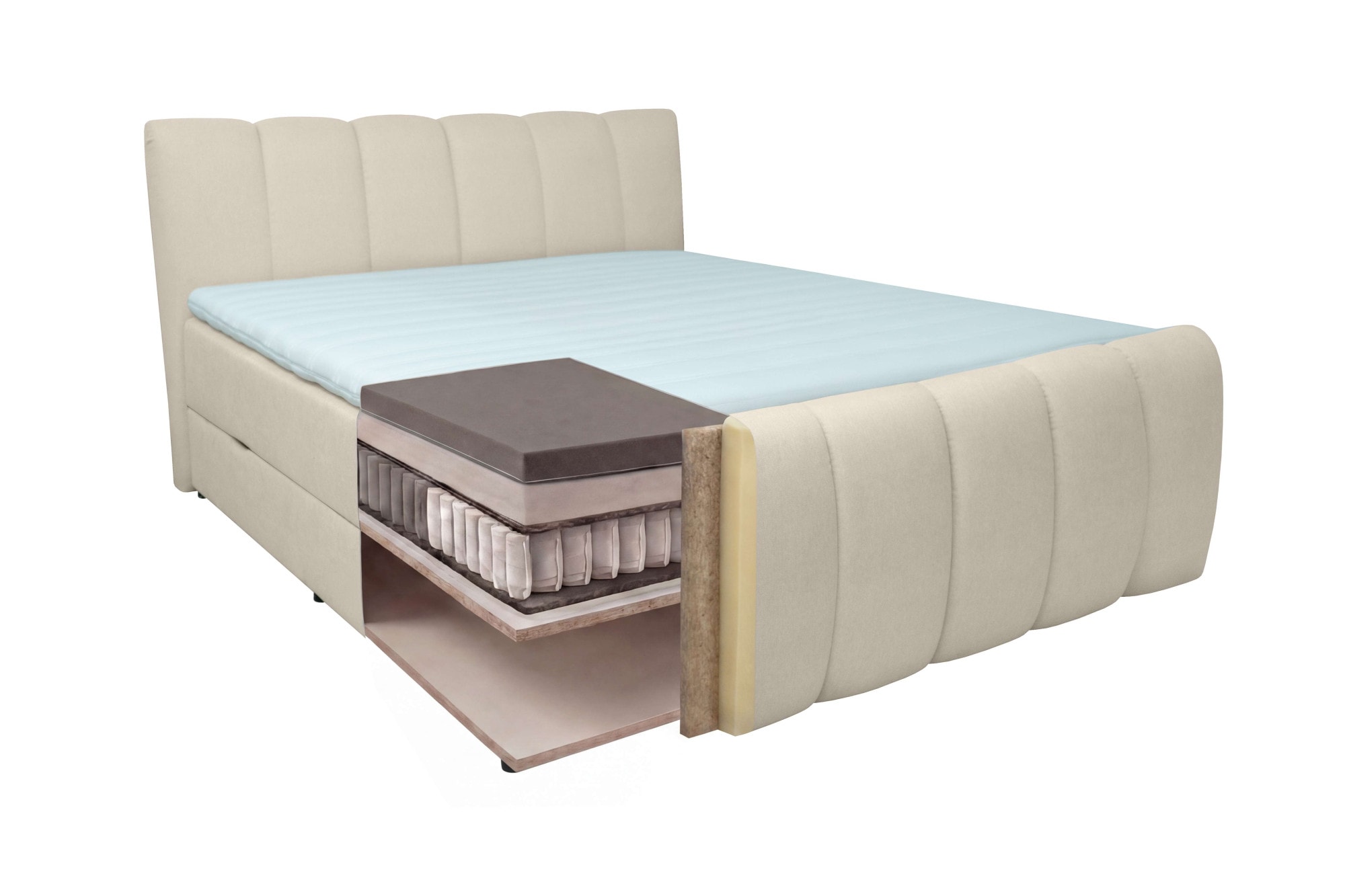 OTTO home Boxbett »DORA, Doppelbett inkl. Bettkasten, Federkernbett, Breiten: 160, 180 cm« Boxbett: 5-Z-Taschenfederkern im Unterbau, Härtegrad 3, inkl. Topper