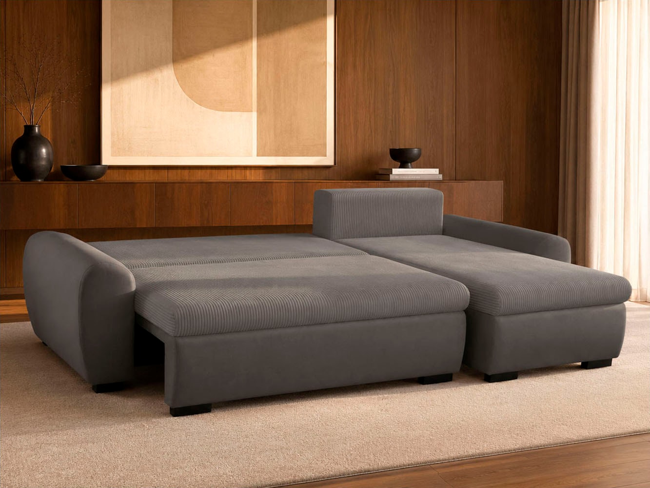 OTTO home Ecksofa »KIVELLA Cord-Struktur, L-Form, 240 cm« Schlaffunktion(128/191), Bettkasten, Cord-Struktur-Mix