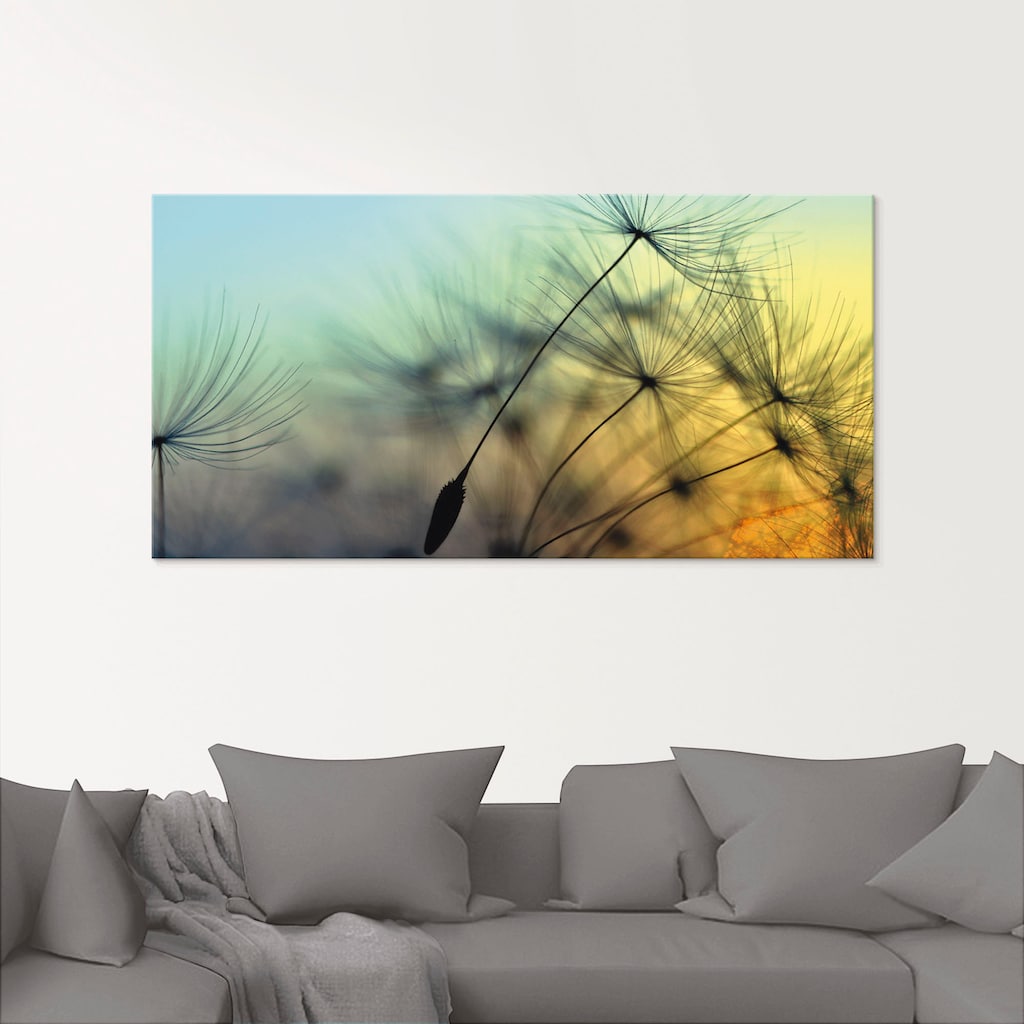 Artland Glasbild »Goldener Sonnenuntergang und Pusteblumen«, Blumen, (1 St.)