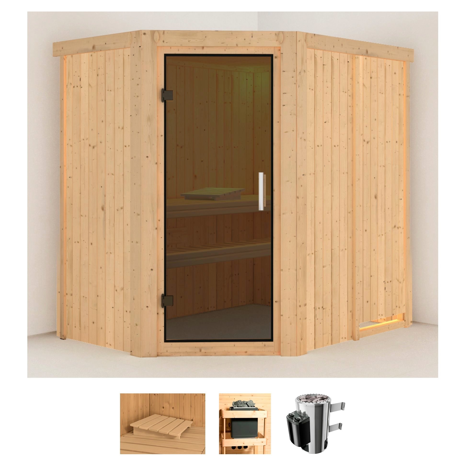 Karibu Sauna "Swantje" Set, Ofen 3,6 kW intgr. Strg