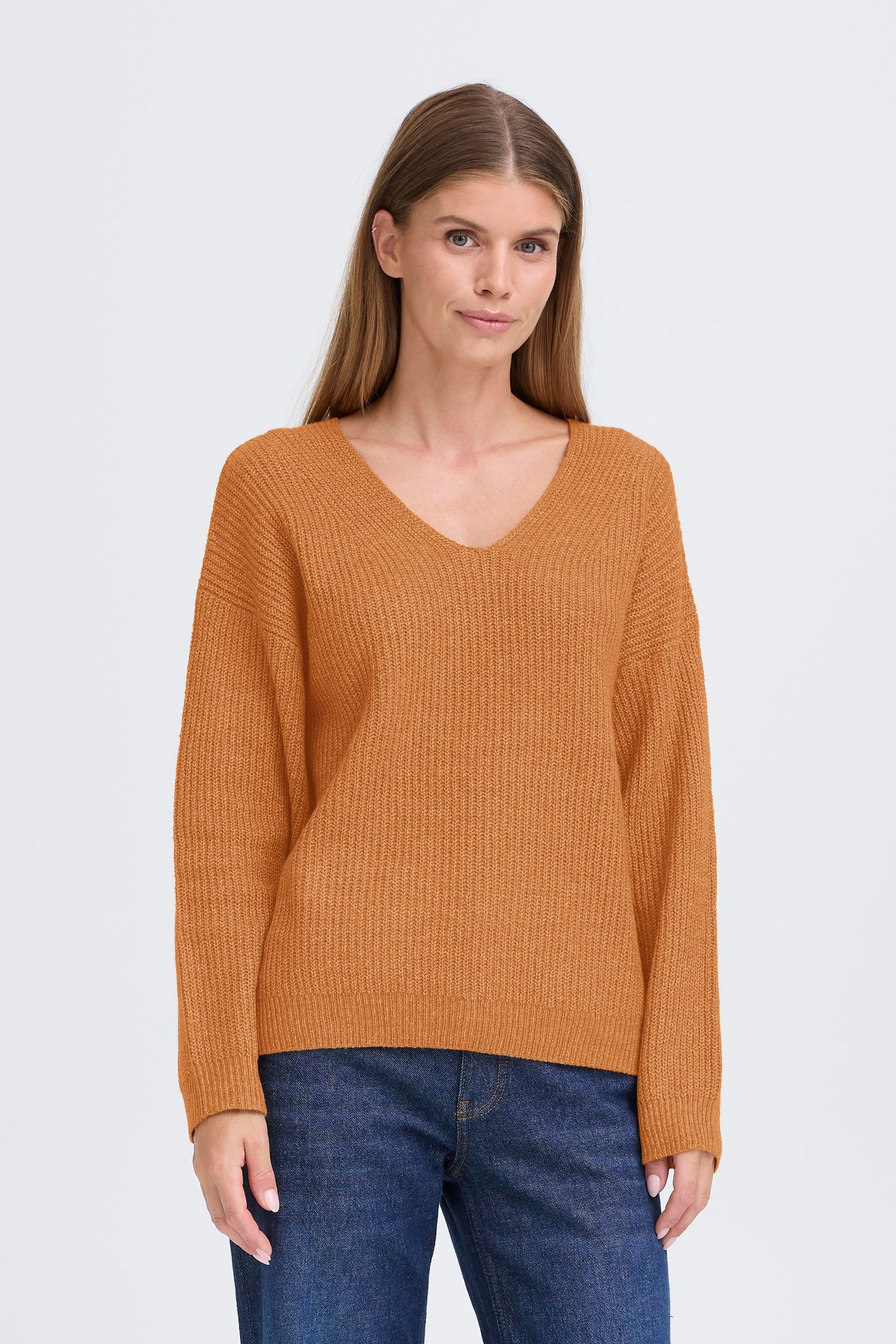 Oxmo Oxicallie Women's V-Neck Pullover Brown Sugar M 2