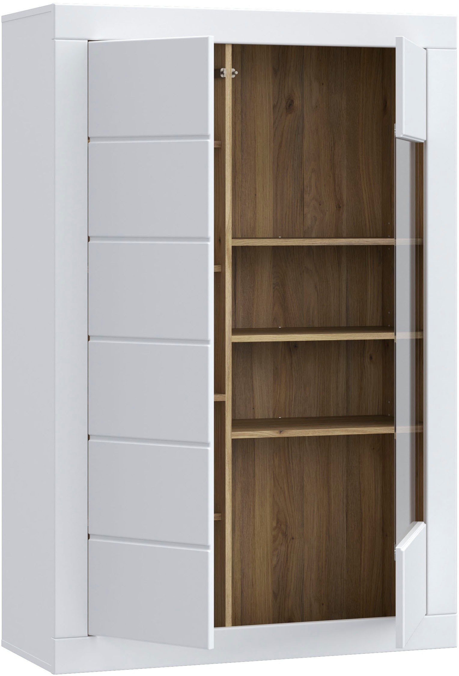 FORTE Vitrine »Lefkadas«, (BxH=101x151,2 cm), Highboard, grifflose Front, breite Rahmenoptik, Tür mit Glaseinsatz