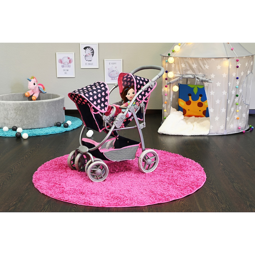 Knorrtoys® Puppen-Zwillingsbuggy »Milo - Pink Hearts«