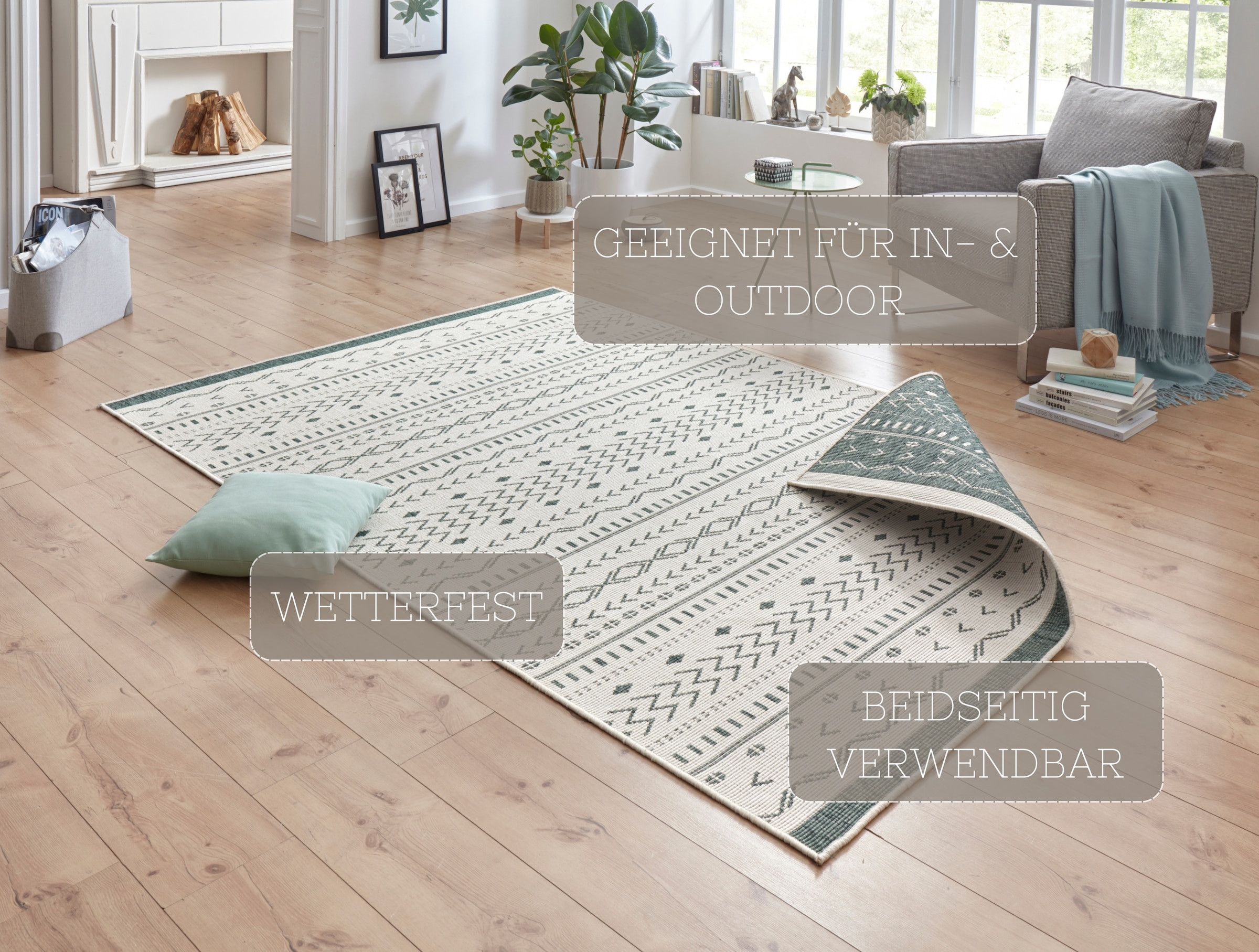 NORTHRUGS Teppich »Kuba Wendeteppich«, rechteckig, 5 mm Höhe, In-& Outdoor, Wetterfest, Balkon, Läufer, Wohnzimmer, Wasserfest