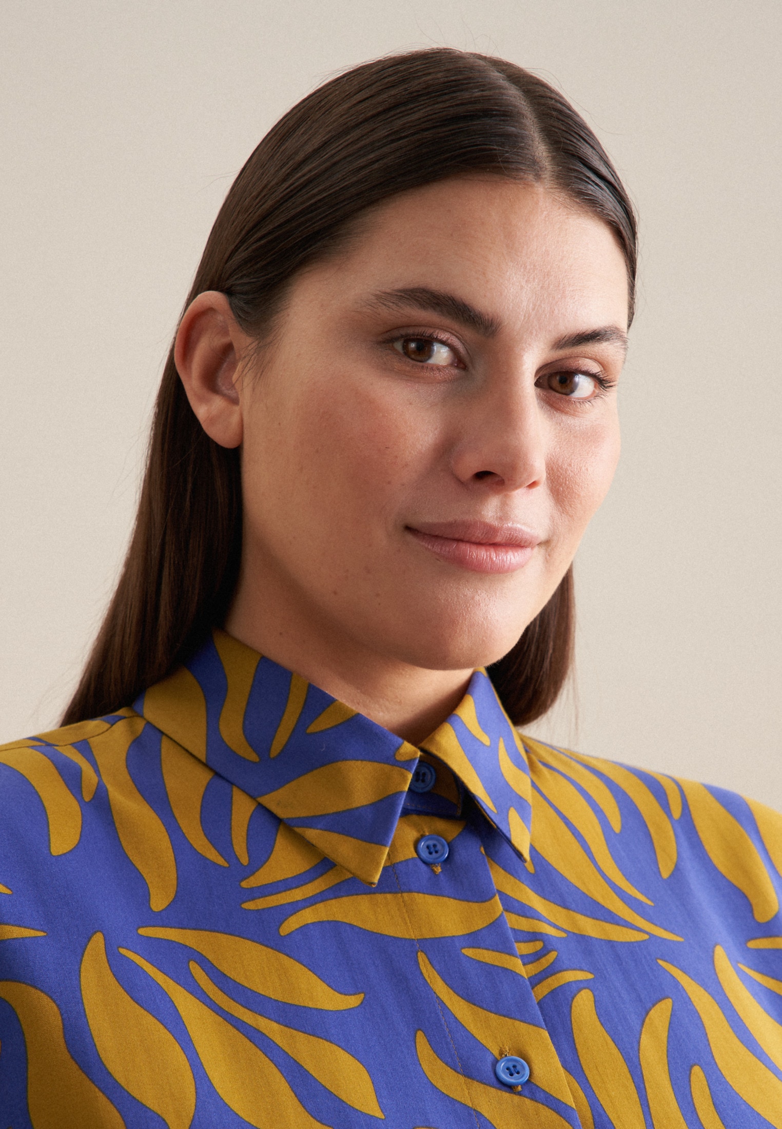 Thumbnail - seidensticker Sommerkleid "Schwarze Rose" Langarm Kragen Druck