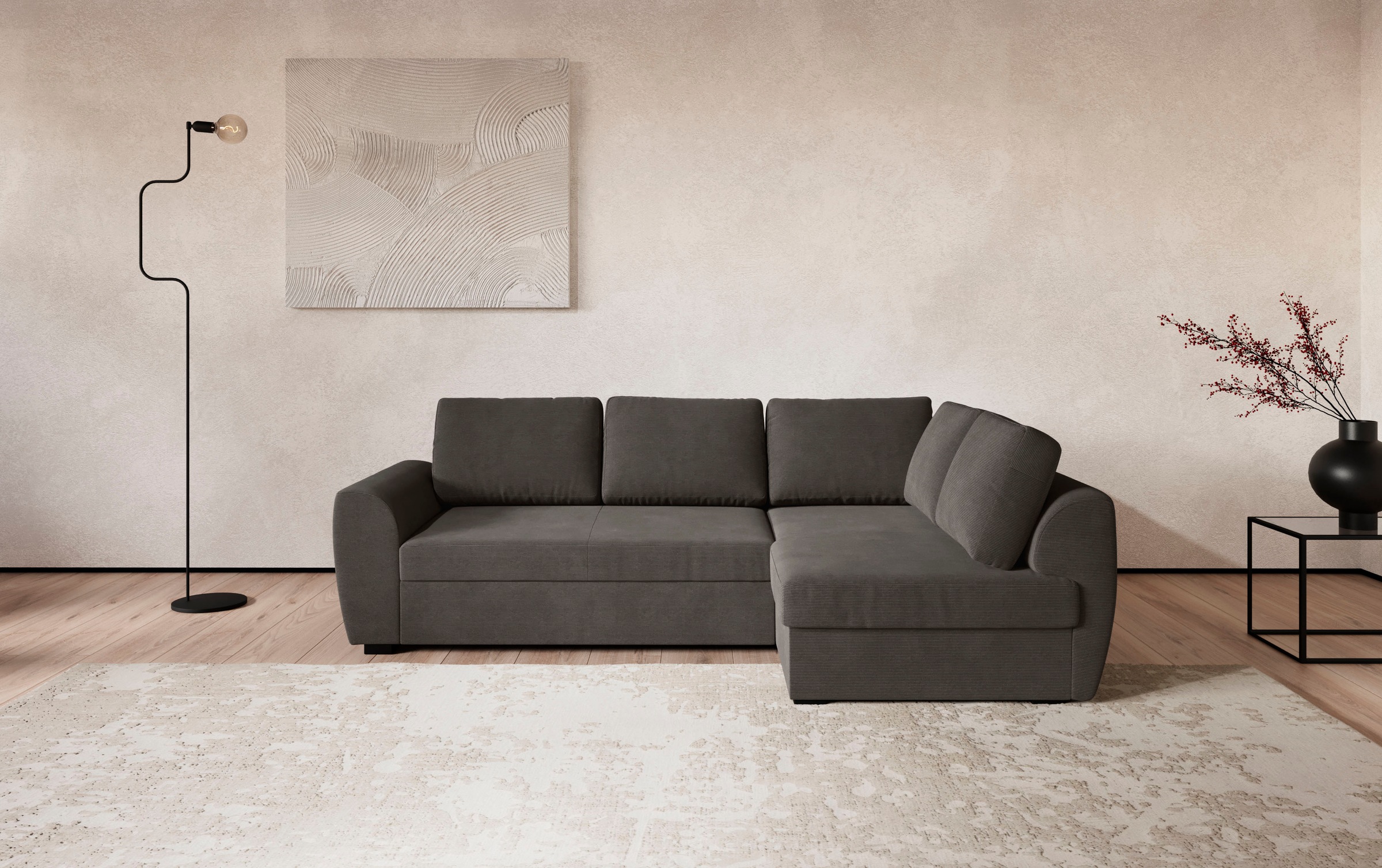 COTTA Ecksofa "Drift L-Form mit Ottomane, B: 253 cm" optional auch mit Schlaffunktion, Wellenunterfederung