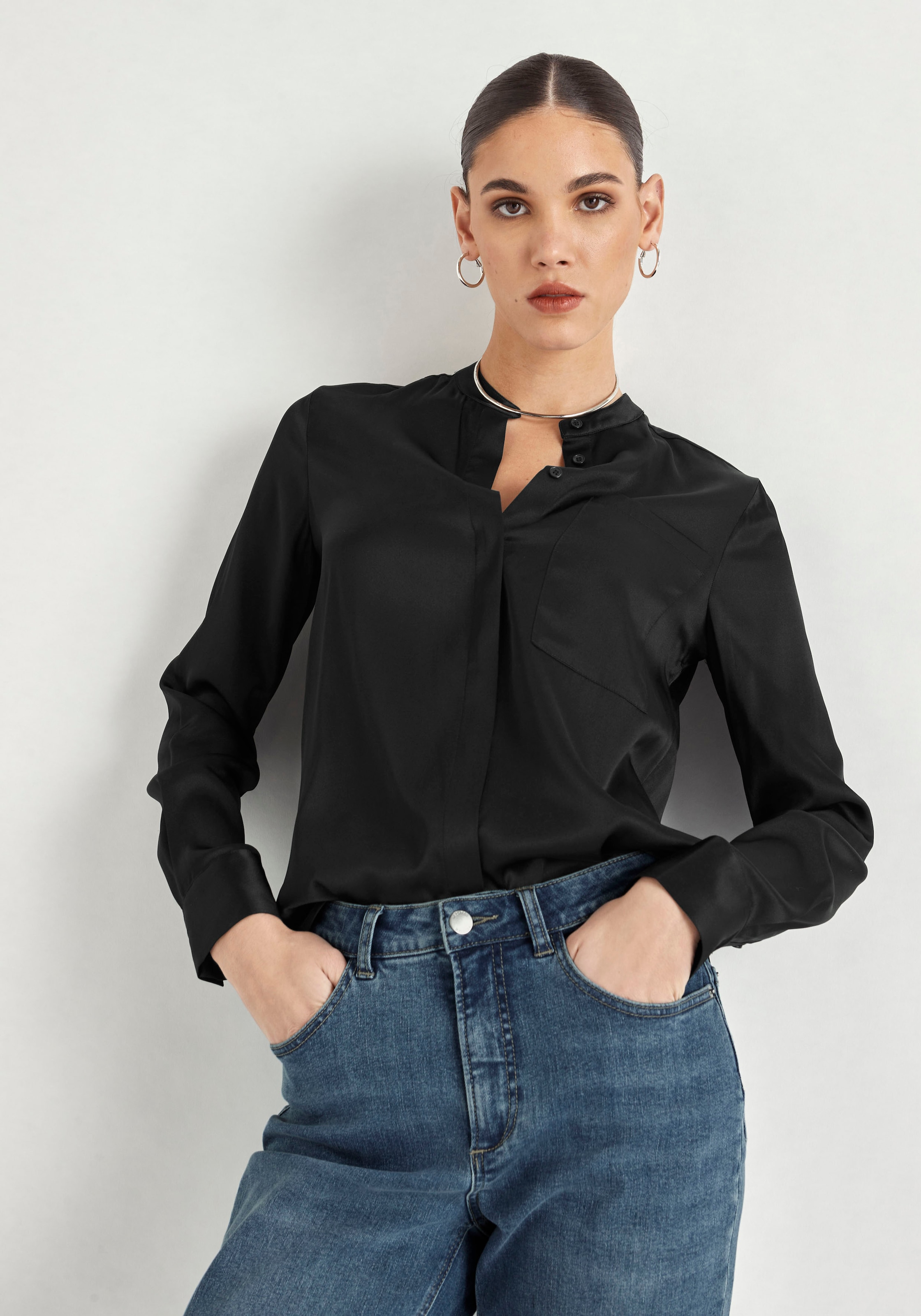 HECHTER PARIS Seidenbluse su Fronttasche