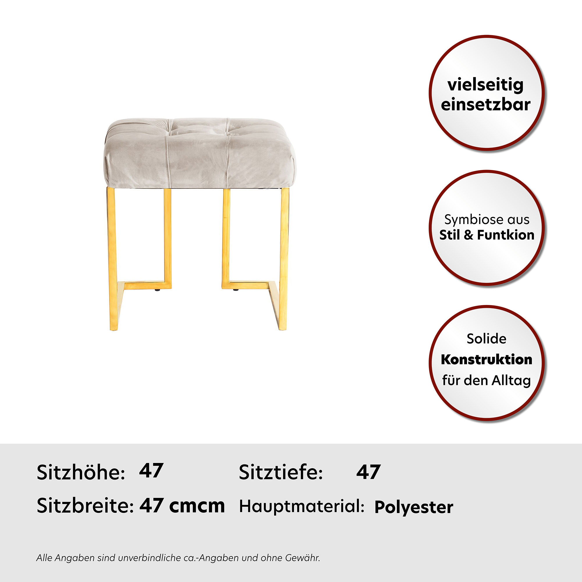 Thumbnail - Kayoom Sitzhocker "Hocker Rare, Edler Touch durch goldenes Gestell" 1 tlg. eckig, samtweich, gesteppt, mit Zierknöpfen, ...