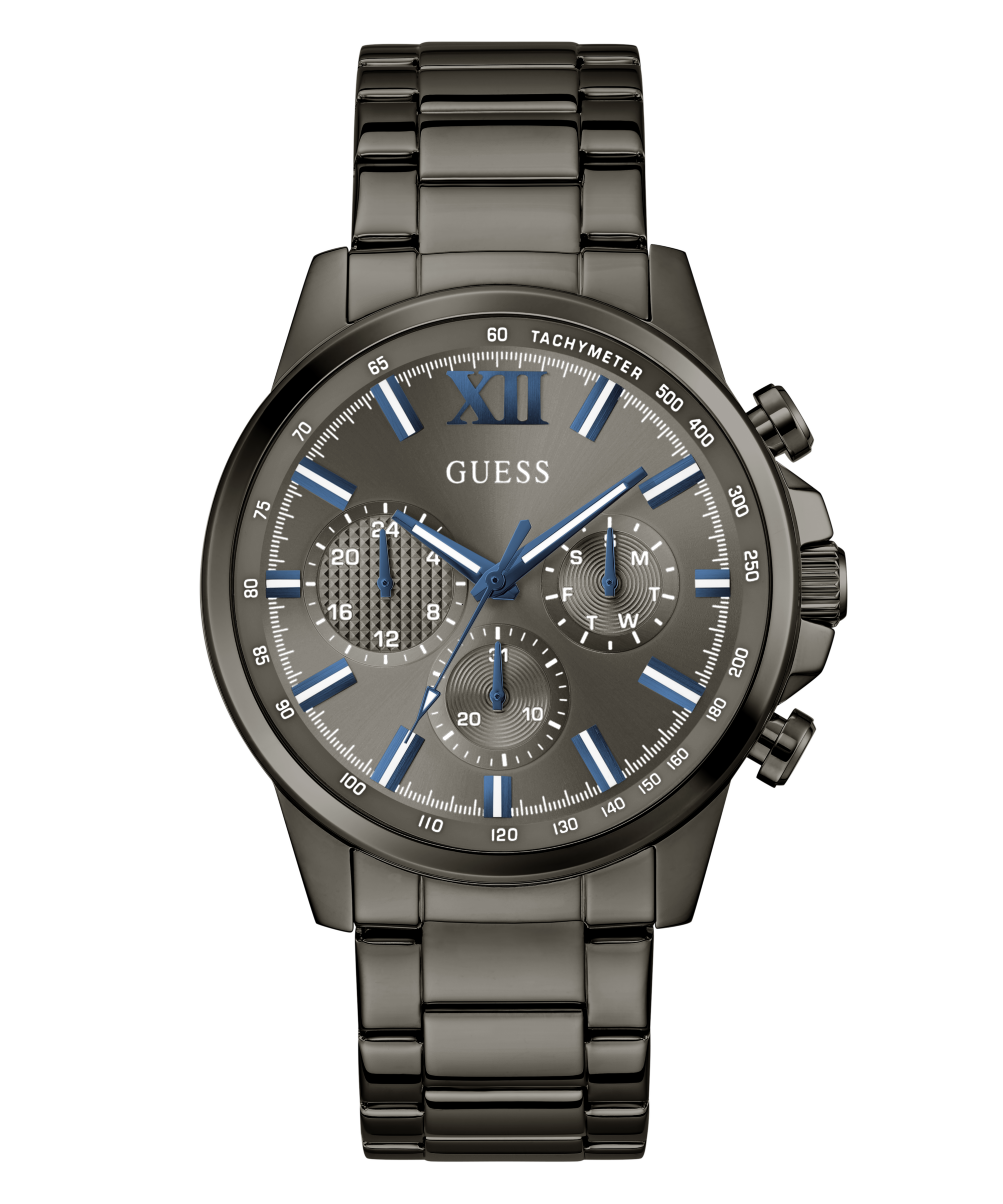 "Multifunktionsuhr GUESS ""WALKER"", grau (schwarz, schwarz), Armbanduhren, Herren, Quarzuhr, Armbanduhr, Herrenuhr, Edelstahlarmband, analog, Tag"