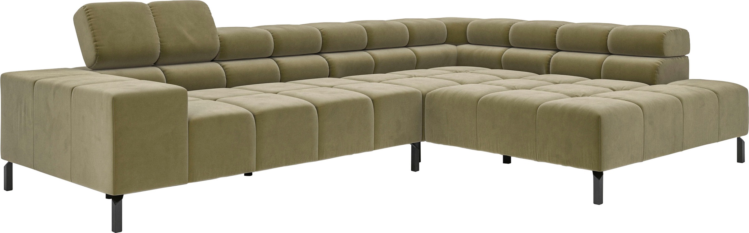 INOSIGN Ecksofa »Ancona New, wahlweise motorische Sitztiefenverstellung, auch in Cord«, feine Steppung, mit Kopfteilverstellung, 3 Zierkissen, L-Form