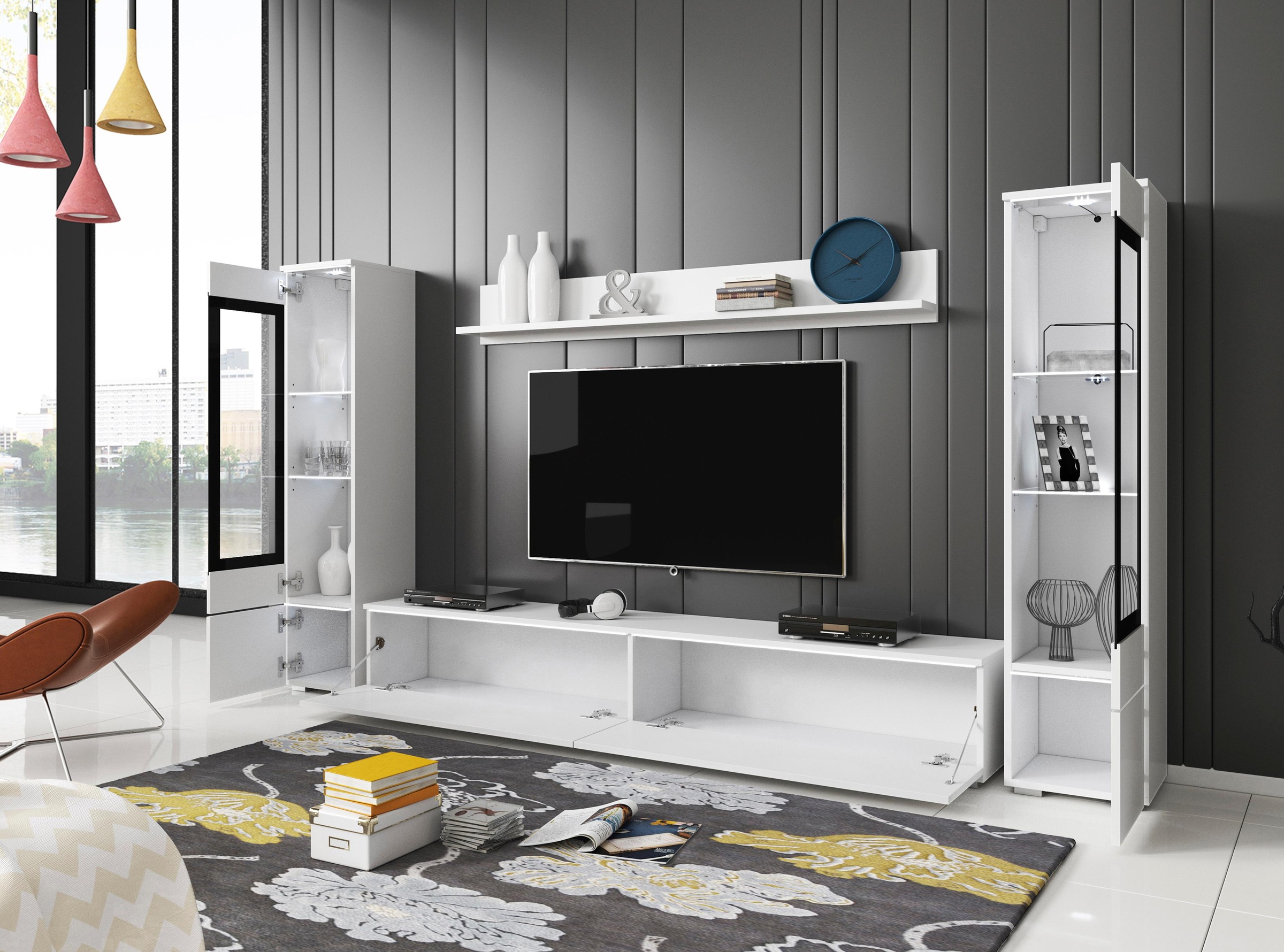 INOSIGN Wohnwand »VERA II, Vitrinen Türanschlag wechselbar«, (Komplett-Set, 4 St.), Mediawand 260 cm, Vitrine mit Verglasung, stehend und hängend